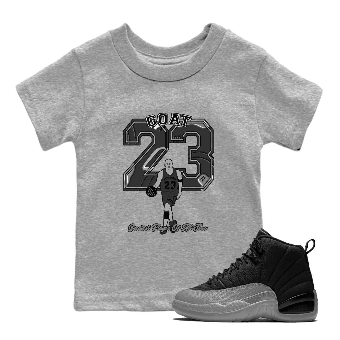 12s Black Wolf Grey shirts to match jordans Goat Player sneaker match tees Air Jordan 12 Barons match shoes to clothes SNRT Sneaker Tees Youth Baby Heather Grey 1 tee