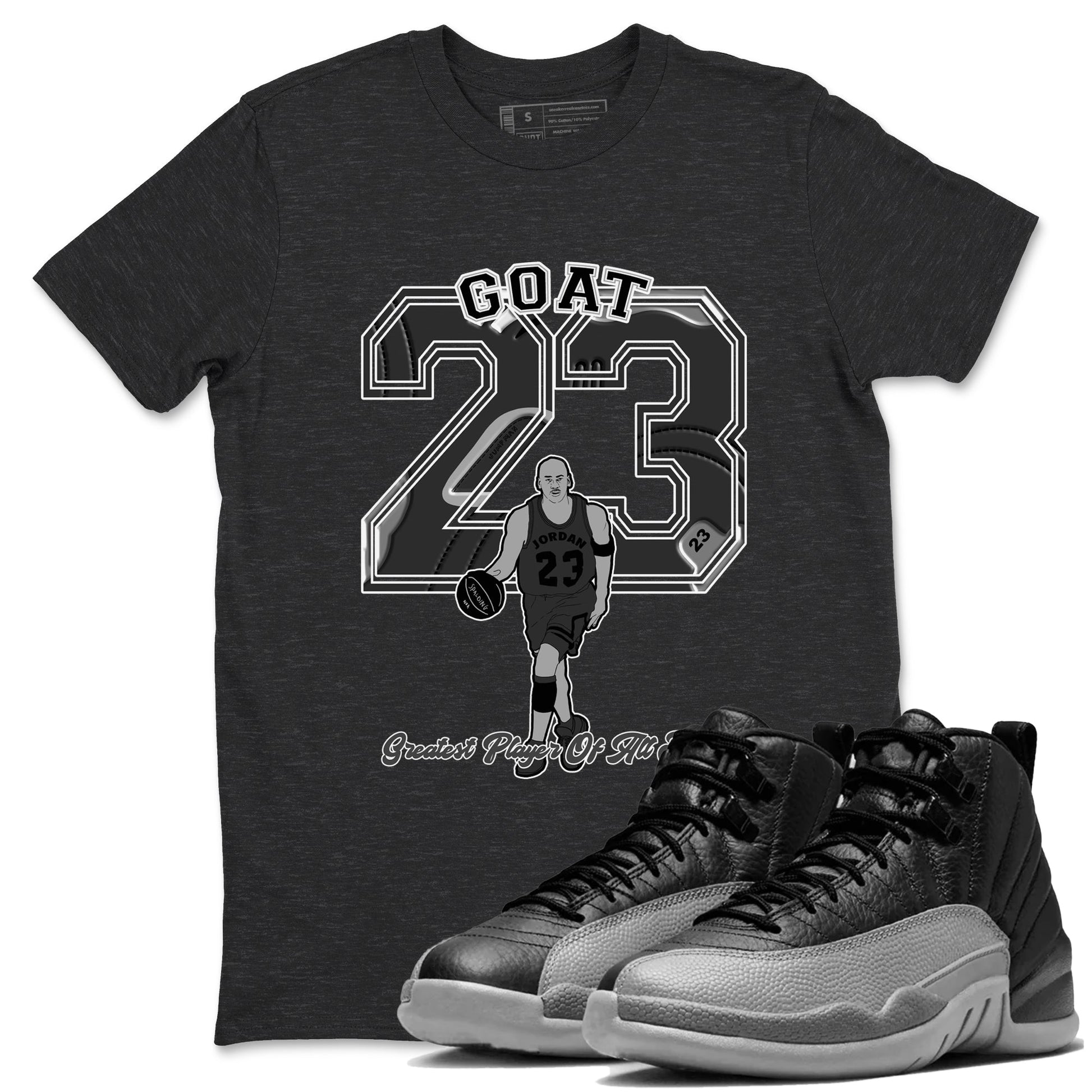 12s Black Wolf Grey shirts to match jordans Goat Player sneaker match tees Air Jordan 12 Barons match shoes to clothes SNRT Sneaker Tees unisex cotton Charcoal Heather 1 shirts