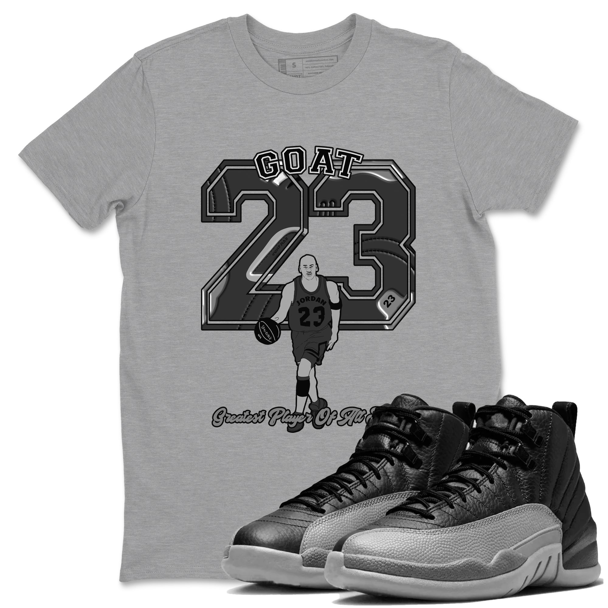 12s Black Wolf Grey shirts to match jordans Goat Player sneaker match tees Air Jordan 12 Barons match shoes to clothes SNRT Sneaker Tees unisex cotton Heather Grey 1 shirts