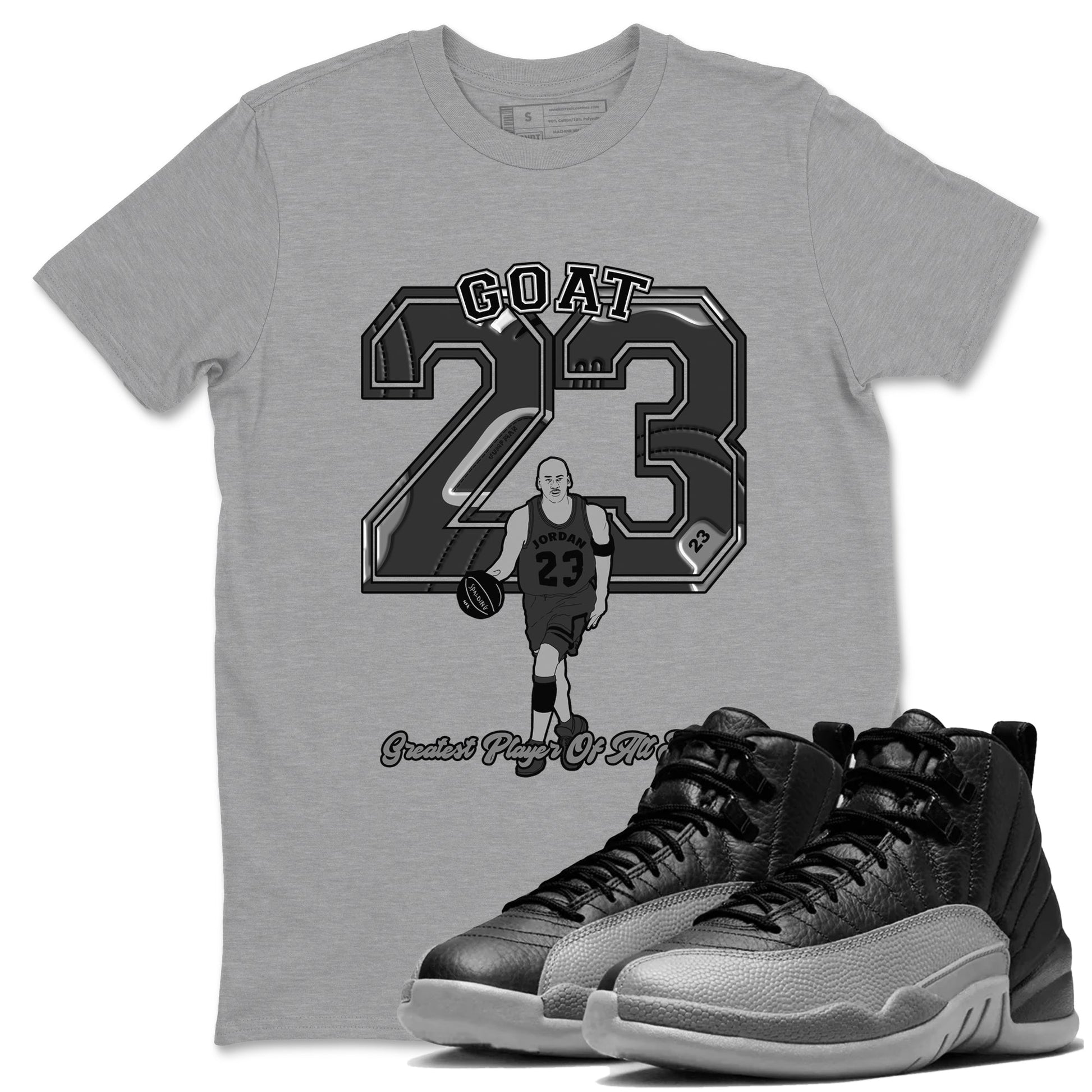 12s Black Wolf Grey shirts to match jordans Goat Player sneaker match tees Air Jordan 12 Barons match shoes to clothes SNRT Sneaker Tees unisex cotton Heather Grey 1 shirts