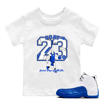 12s Blueberry shirts to match jordans Goat Player best t shirts to wear with jordans AJ12 White & Game Royal match shoes to clothes SNRT Sneaker Tees Youth Baby White 1 tee