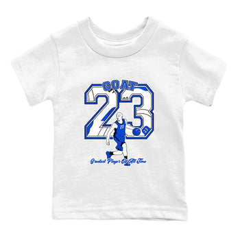 12s Blueberry shirts to match jordans Goat Player best t shirts to wear with jordans AJ12 White & Game Royal match shoes to clothes SNRT Sneaker Tees Youth Baby White 2 tee