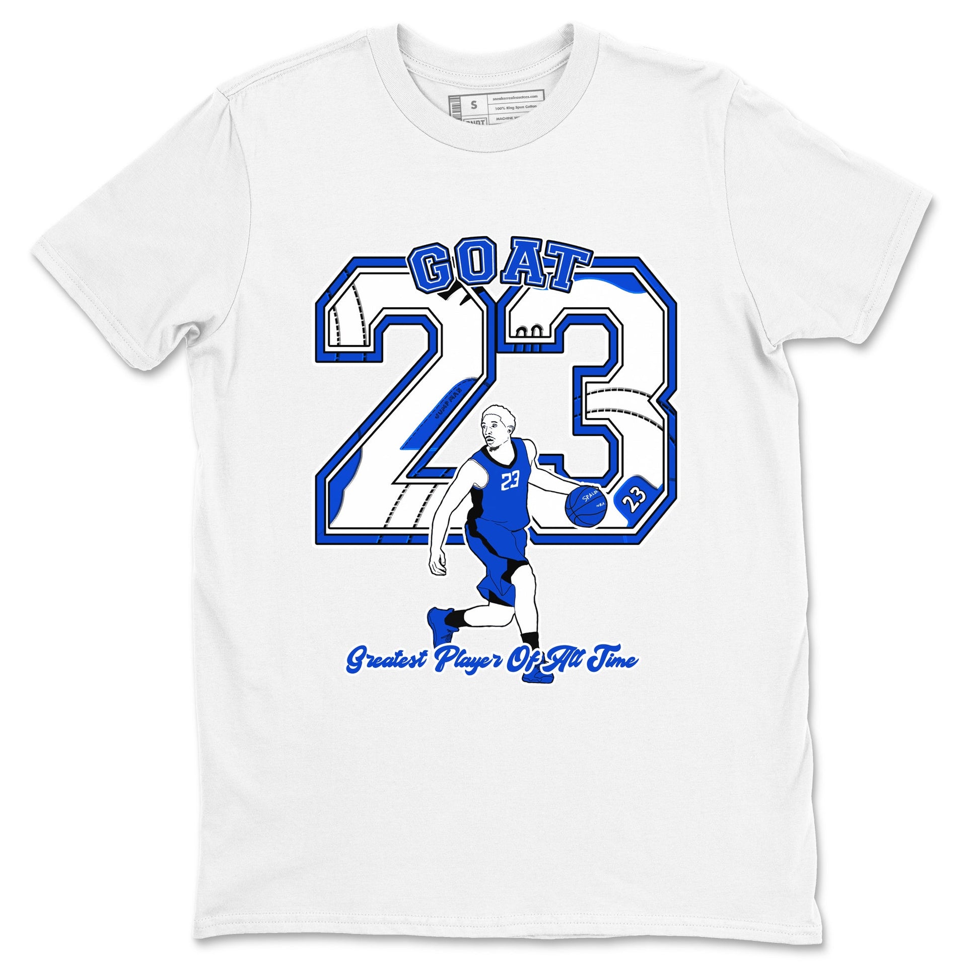 12s Blueberry shirts to match jordans Goat Player best t shirts to wear with jordans AJ12 White & Game Royal match shoes to clothes SNRT Sneaker Tees unisex cotton White 2 shirts