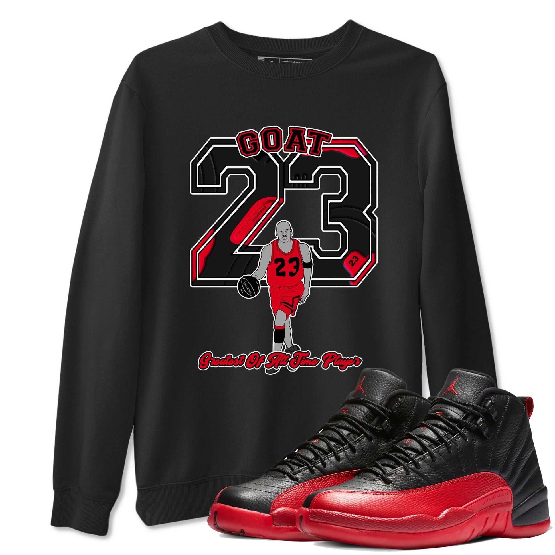 12s Flu Game shirts to match jordans Goat Player sneaker match tees Air Jordan 12 Retro Flu Game match shoes to clothes SNRT Sneaker Tees unisex cotton Black 1 shirts