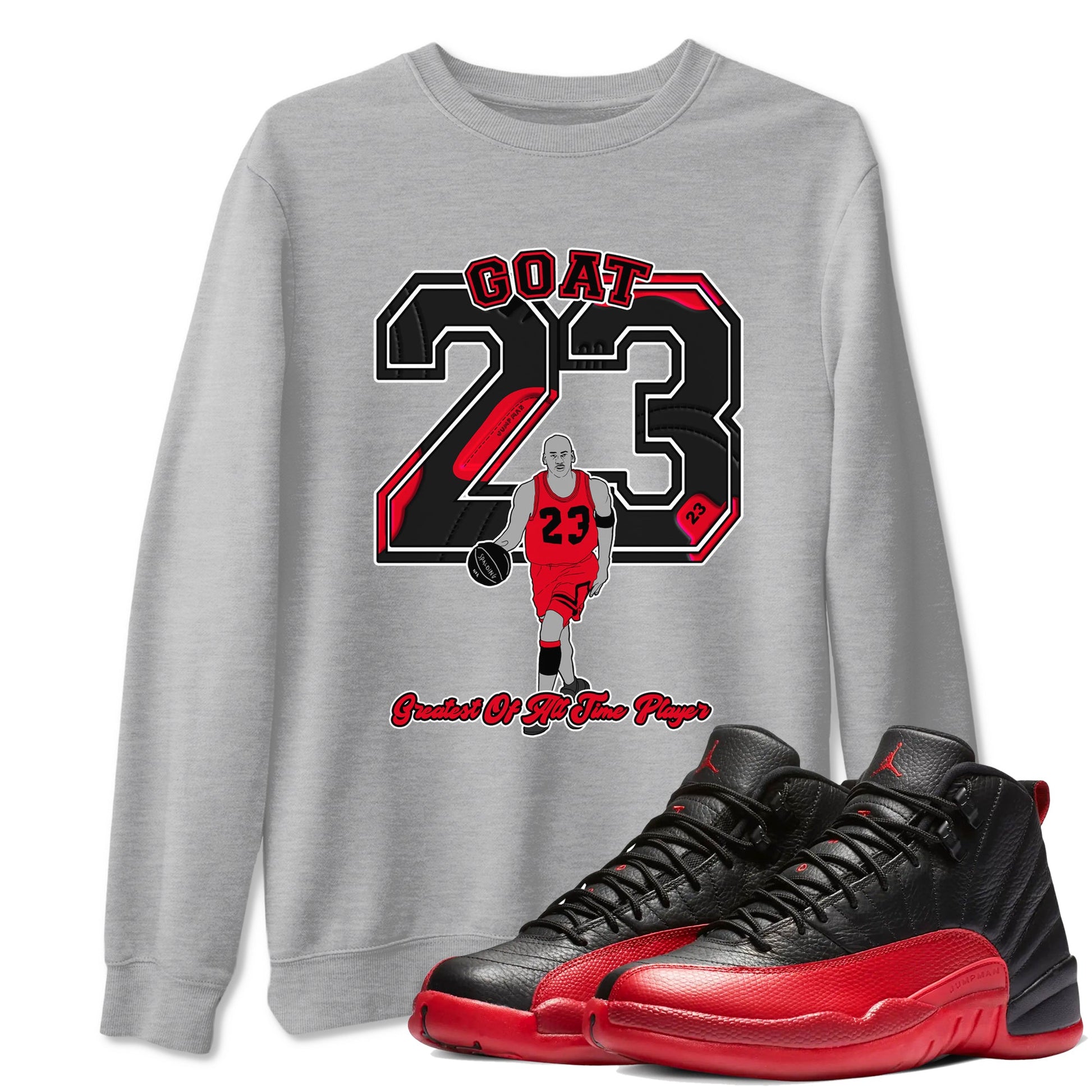12s Flu Game shirts to match jordans Goat Player sneaker match tees Air Jordan 12 Retro Flu Game match shoes to clothes SNRT Sneaker Tees unisex cotton Heather Grey 1 shirts