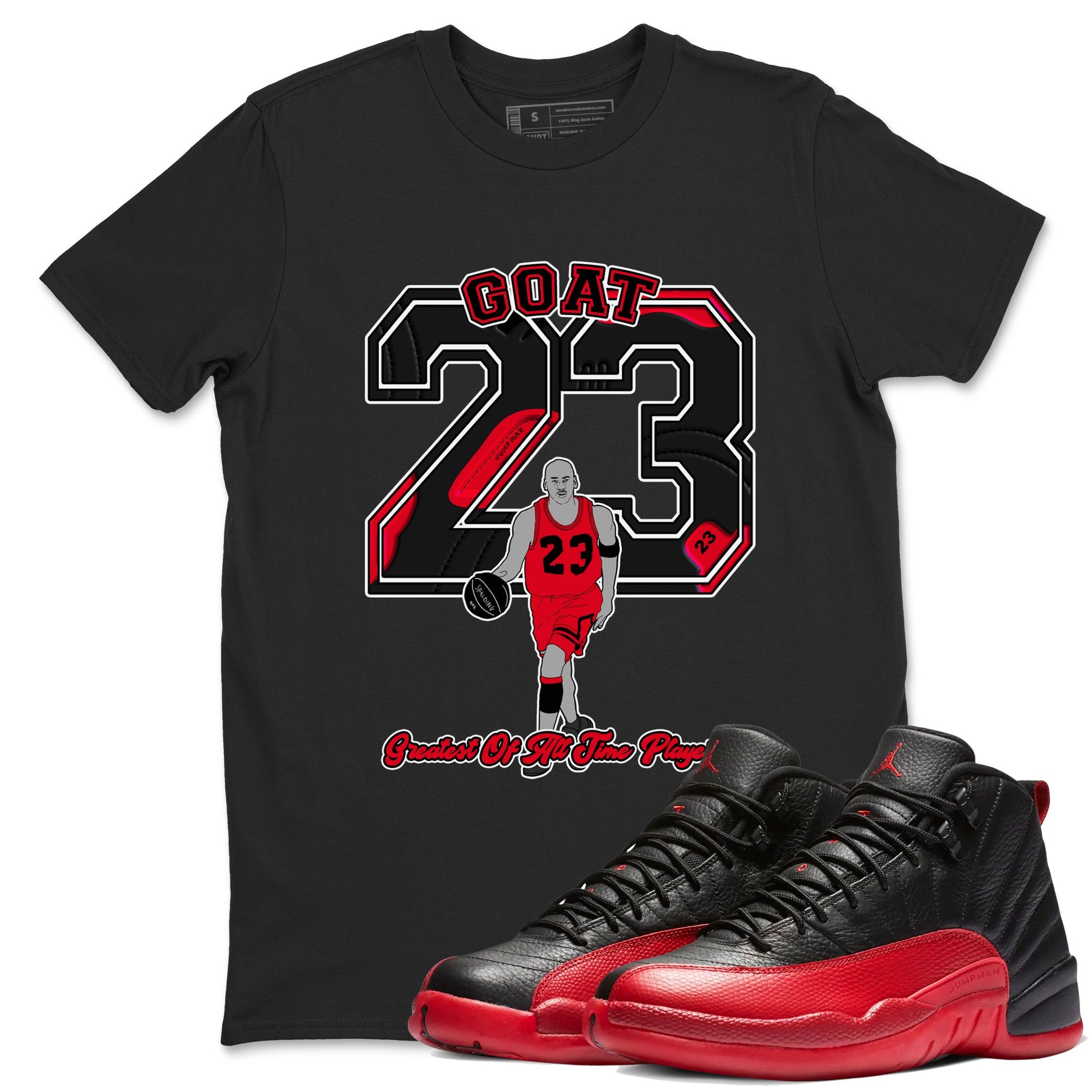 12s Flu Game shirts to match jordans Goat Player sneaker match tees Air Jordan 12 Retro Flu Game match shoes to clothes SNRT Sneaker Tees unisex cotton Black 1 shirts