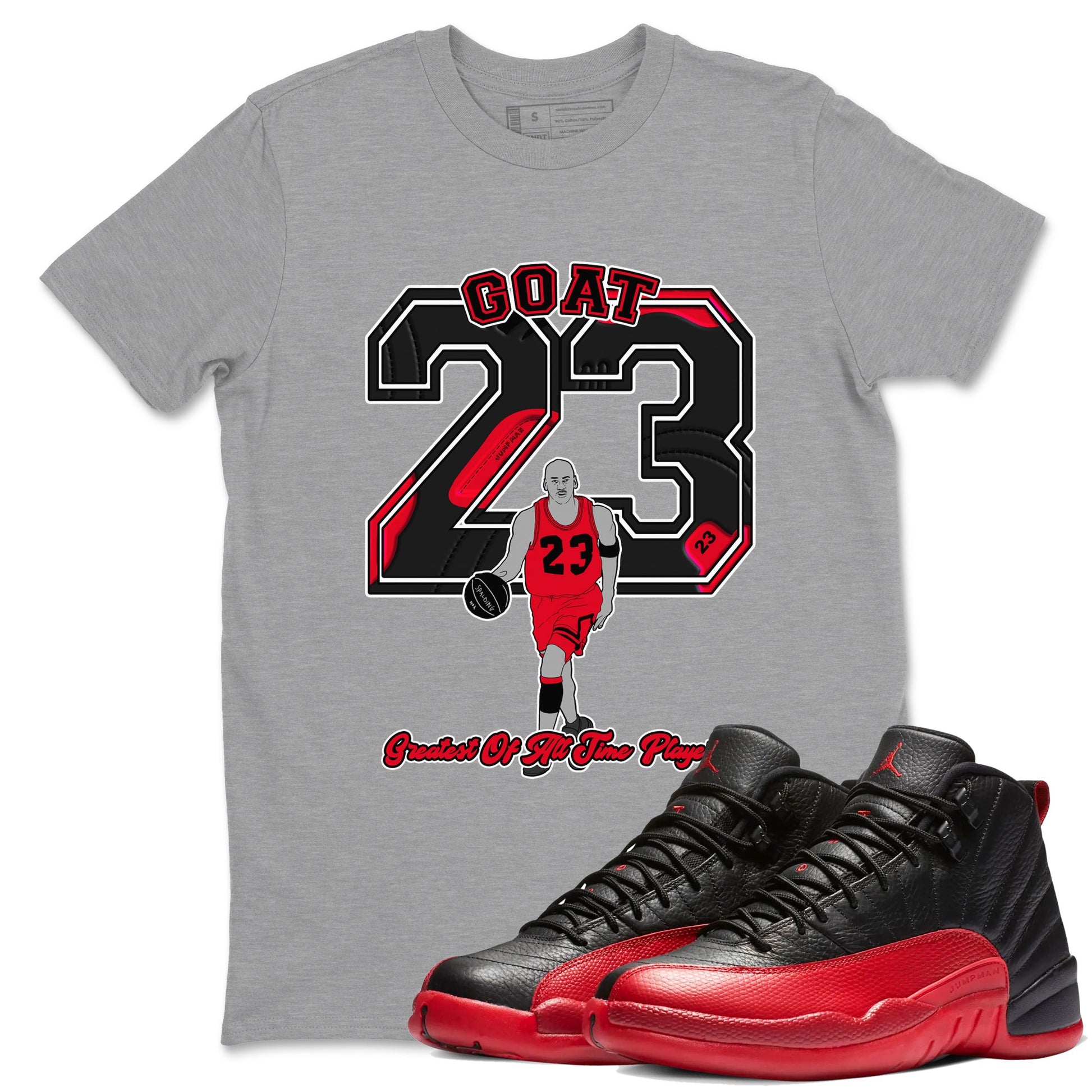 12s Flu Game shirts to match jordans Goat Player sneaker match tees Air Jordan 12 Retro Flu Game match shoes to clothes SNRT Sneaker Tees unisex cotton Heather Grey 1 shirts