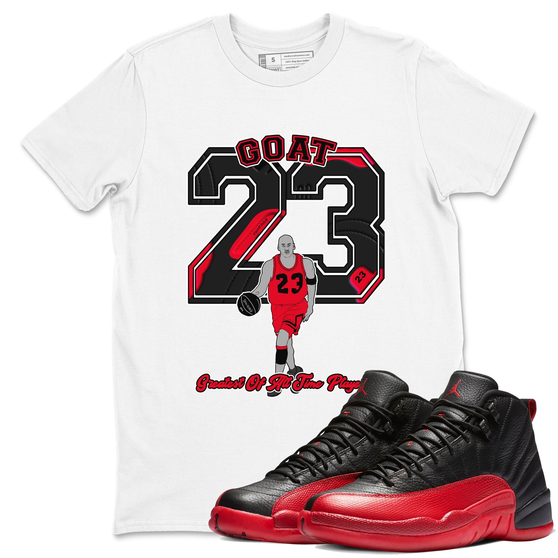 12s Flu Game shirts to match jordans Goat Player sneaker match tees Air Jordan 12 Retro Flu Game match shoes to clothes SNRT Sneaker Tees unisex cotton White 1 shirts