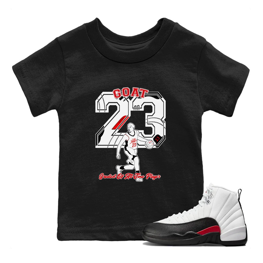 Air Jordan 12 Red Taxi shirts to match jordans Goat Player sneaker match tees 12s Red Taxi SNRT sneaker release tees baby toddler Black 1 cotton Shirt
