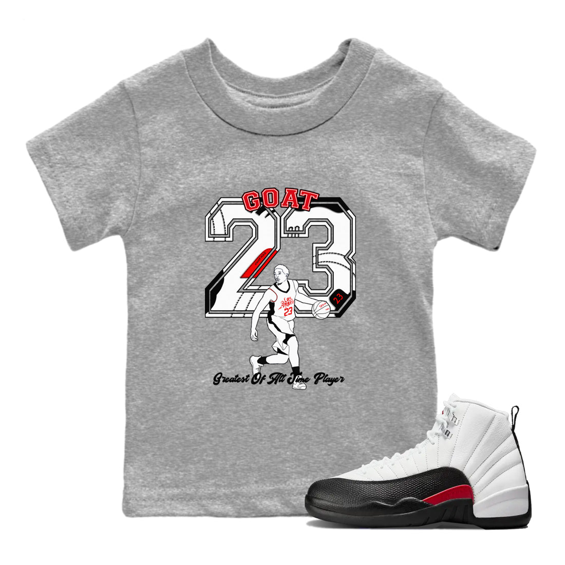 Air Jordan 12 Red Taxi shirts to match jordans Goat Player sneaker match tees 12s Red Taxi SNRT sneaker release tees baby toddler Heather Grey 1 cotton Shirt