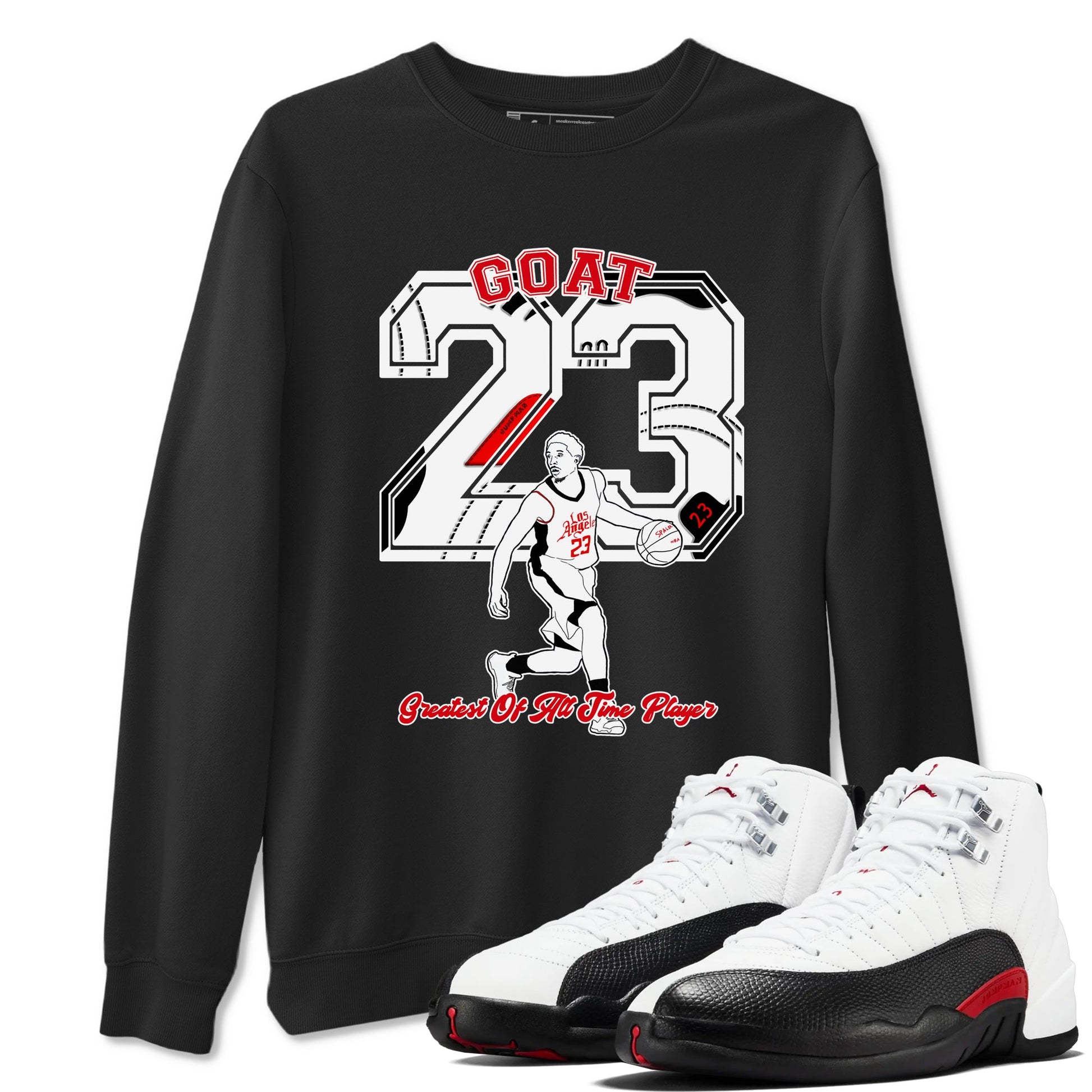 Air Jordan 12 Red Taxi shirts to match jordans Goat Player sneaker match tees 12s Red Taxi SNRT sneaker release Tees unisex cotton Black 1 crew neck shirt