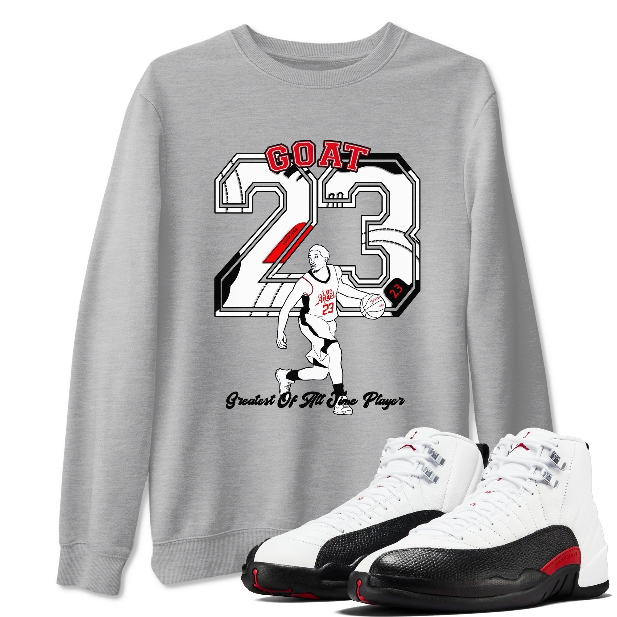 Air Jordan 12 Red Taxi shirts to match jordans Goat Player sneaker match tees 12s Red Taxi SNRT sneaker release Tees unisex cotton Heather Grey 1 crew neck shirt