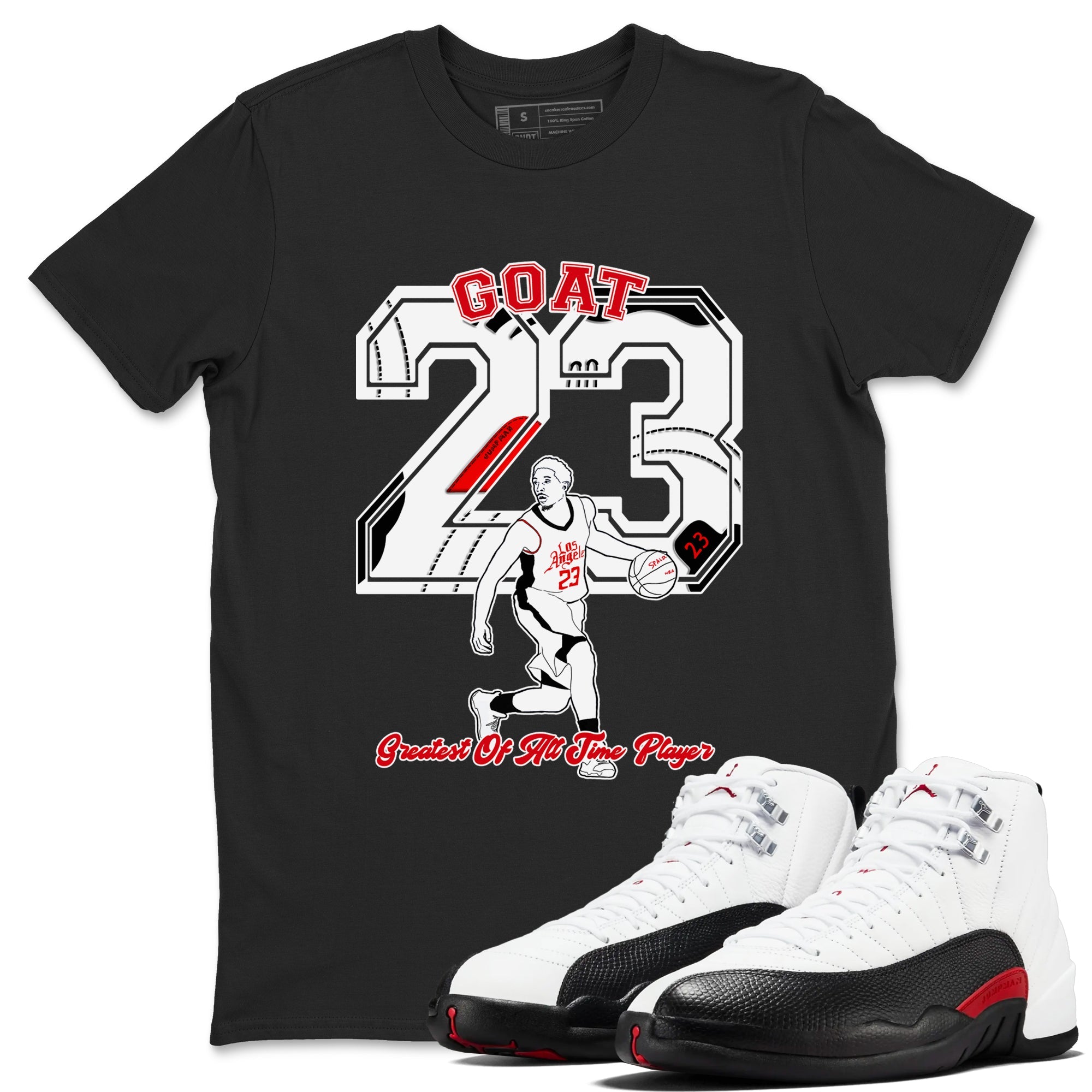 Air Jordan 12 Red Taxi shirts to match jordans Goat Player sneaker match tees 12s Red Taxi SNRT sneaker release Tees unisex cotton Black 1 crew neck shirt