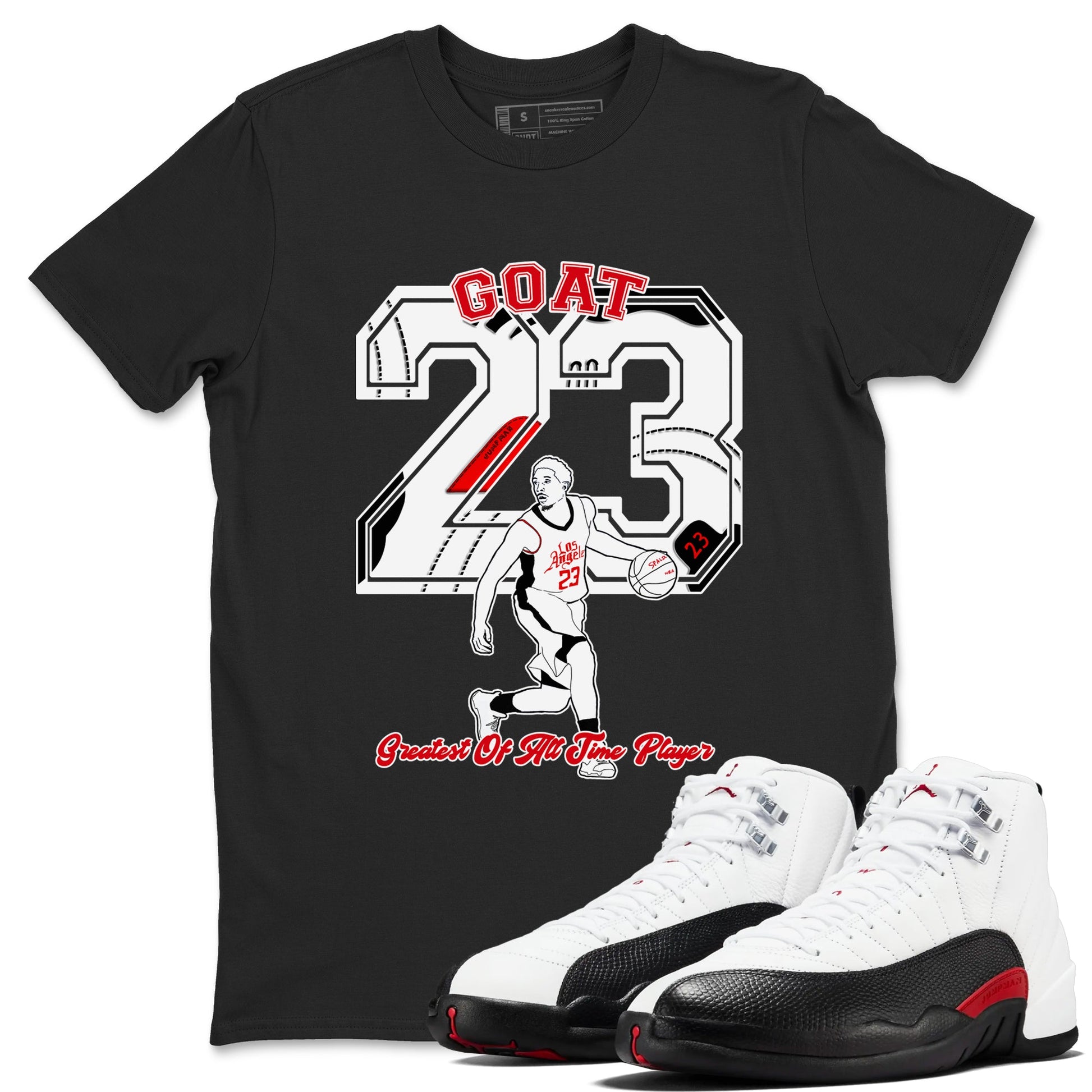 Air Jordan 12 Red Taxi shirts to match jordans Goat Player sneaker match tees 12s Red Taxi SNRT sneaker release Tees unisex cotton Black 1 crew neck shirt