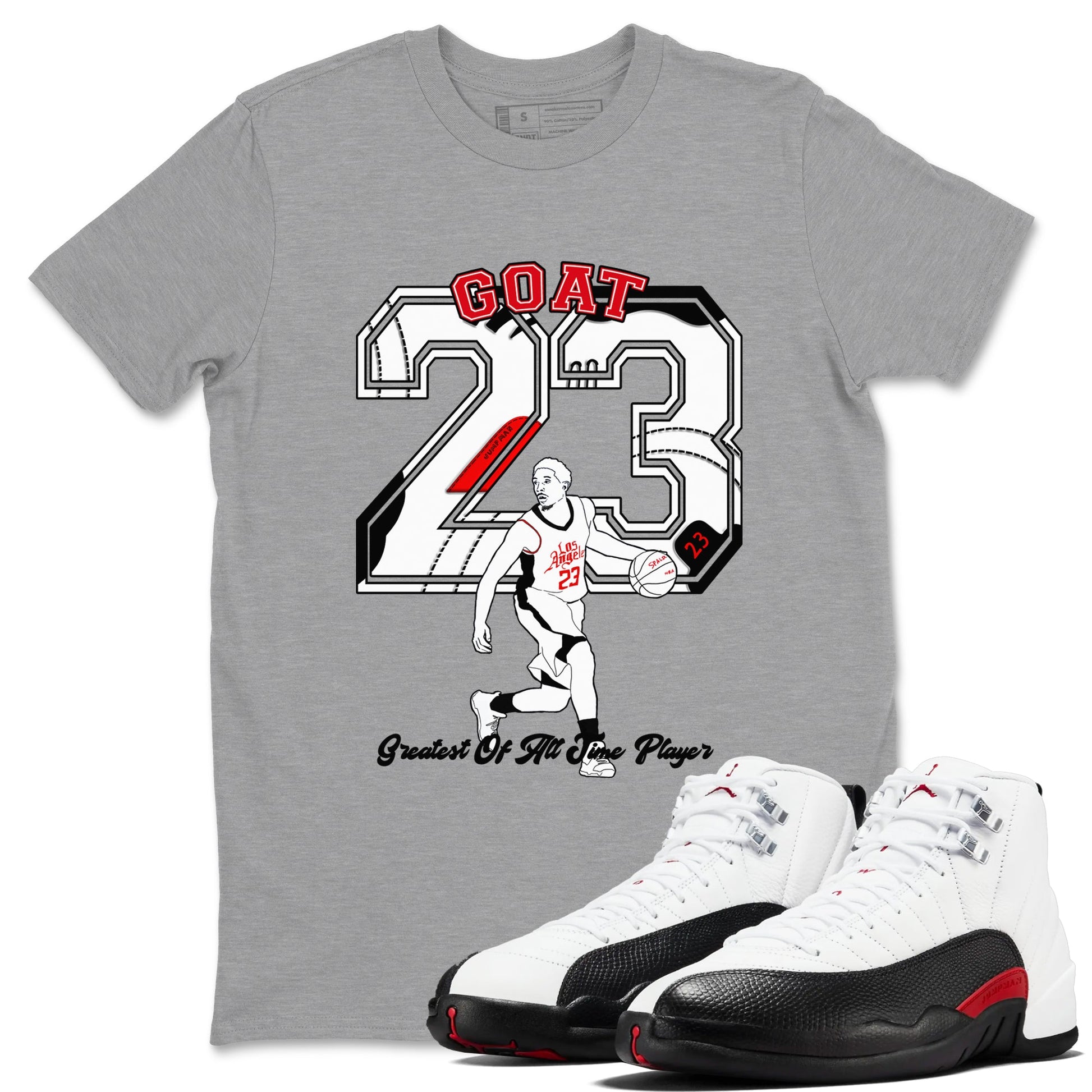 Air Jordan 12 Red Taxi shirts to match jordans Goat Player sneaker match tees 12s Red Taxi SNRT sneaker release Tees unisex cotton Heather Grey 1 crew neck shirt