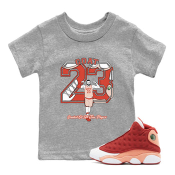 AJ13 Dune Red shirts to match jordans Goat Player sneaker match tees Air Jordan 13 Dune Red SNRT Sneaker Tees streetwear brand Baby and Youth Heather Grey 1 cotton tee