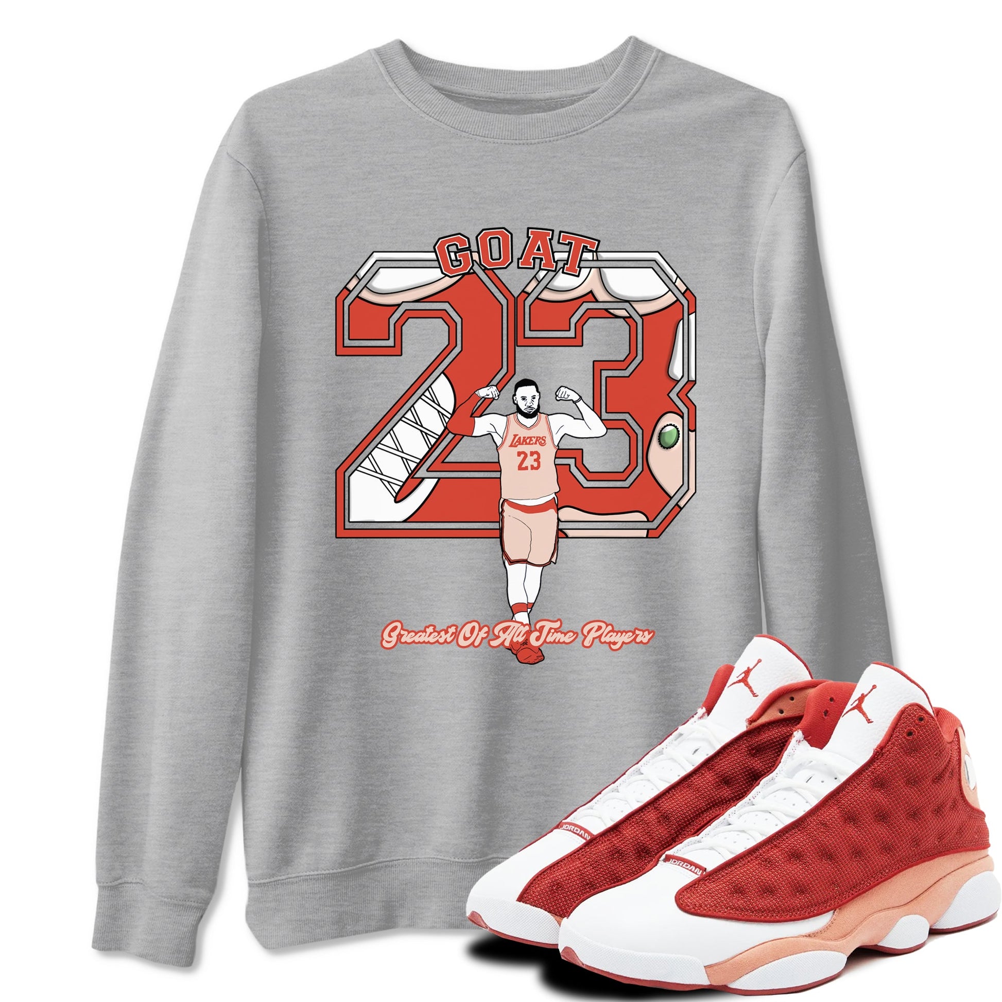 AJ13 Dune Red shirts to match jordans Goat Player sneaker match tees Air Jordan 13 Dune Red SNRT Sneaker Tees streetwear brand Heather Grey 1 unisex cotton tee
