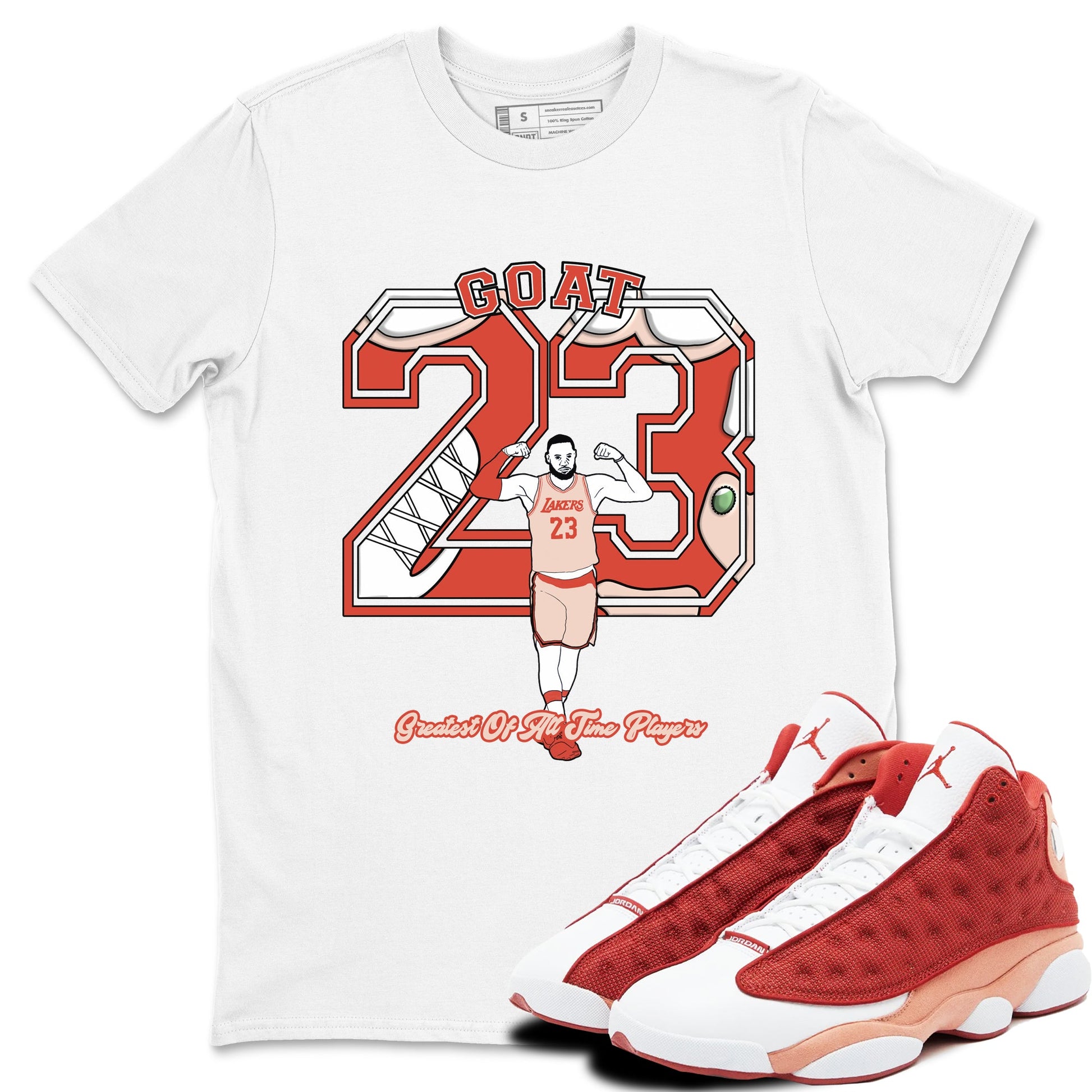 AJ13 Dune Red shirts to match jordans Goat Player sneaker match tees Air Jordan 13 Dune Red SNRT Sneaker Tees streetwear brand White 1 unisex cotton tee
