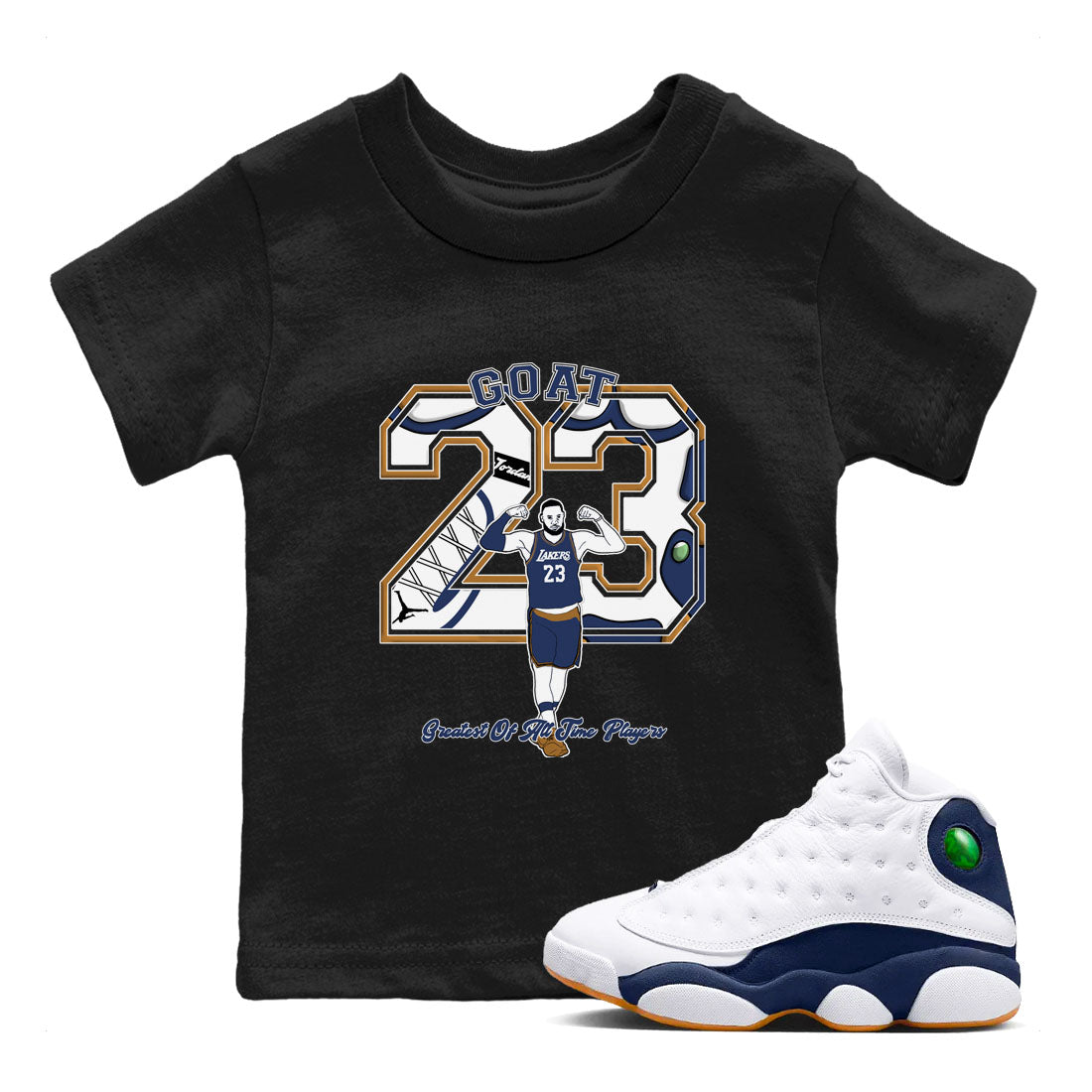 13s Midnight Navy shirts to match jordans Goat Player sneaker match tees Air Jordan 13  Midnight Navy SNRT Sneaker Release Tees Youth Baby Black 1 crew neck shirts