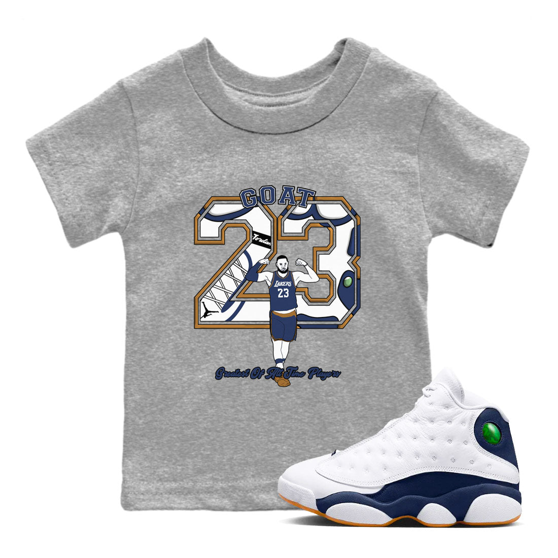 13s Midnight Navy shirts to match jordans Goat Player sneaker match tees Air Jordan 13  Midnight Navy SNRT Sneaker Release Tees Youth Baby Heather Grey 1 crew neck shirts