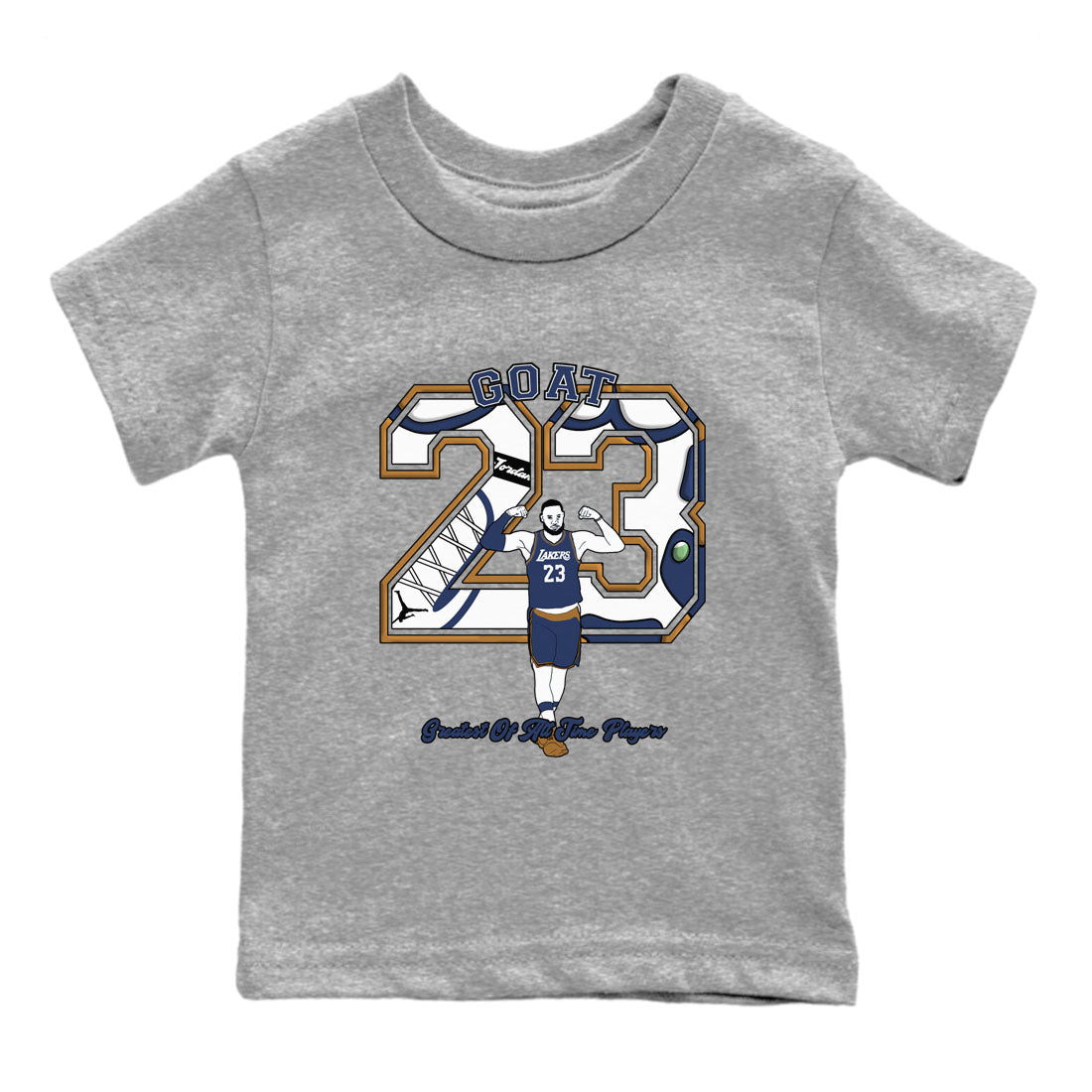 13s Midnight Navy shirts to match jordans Goat Player sneaker match tees Air Jordan 13  Midnight Navy SNRT Sneaker Release Tees Youth Baby Heather Grey 2 crew neck shirts