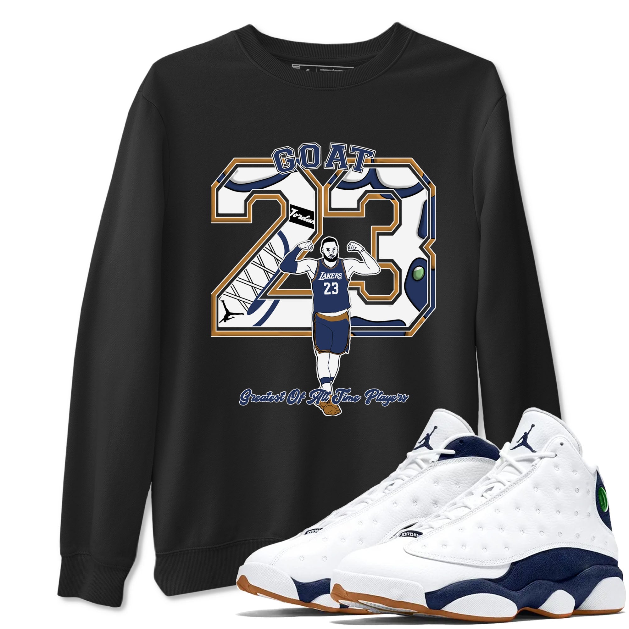 13s Midnight Navy shirts to match jordans Goat Player sneaker match tees Air Jordan 13  Midnight Navy SNRT Sneaker Release Tees unisex cotton Black 1 crew neck shirts