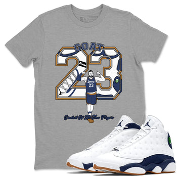 13s Midnight Navy shirts to match jordans Goat Player sneaker match tees Air Jordan 13  Midnight Navy SNRT Sneaker Release Tees unisex cotton Heather Grey 1 crew neck shirts