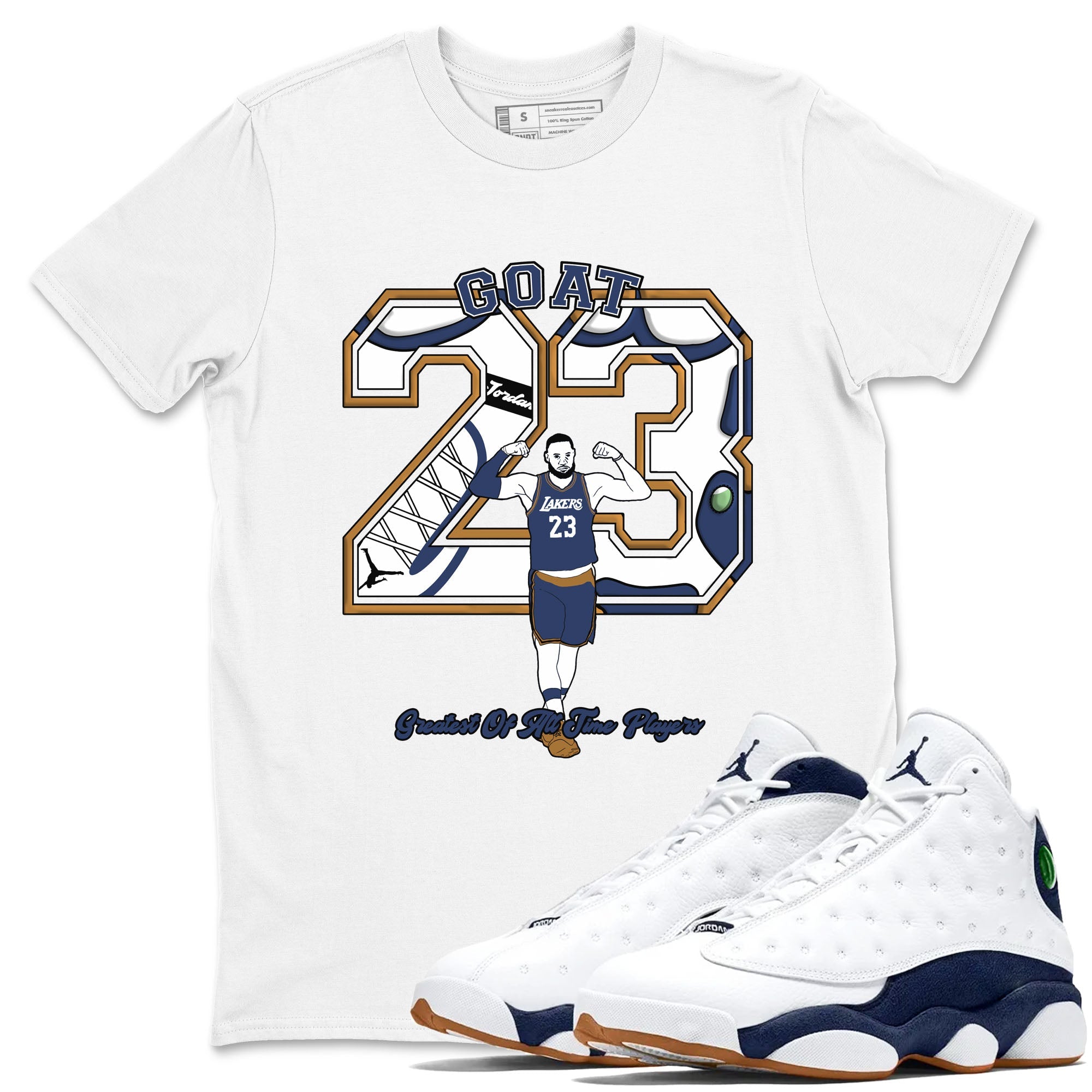 13s Midnight Navy shirts to match jordans Goat Player sneaker match tees Air Jordan 13  Midnight Navy SNRT Sneaker Release Tees unisex cotton White 1 crew neck shirts