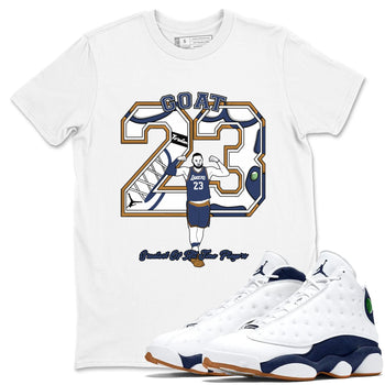 13s Midnight Navy shirts to match jordans Goat Player sneaker match tees Air Jordan 13  Midnight Navy SNRT Sneaker Release Tees unisex cotton White 1 crew neck shirts