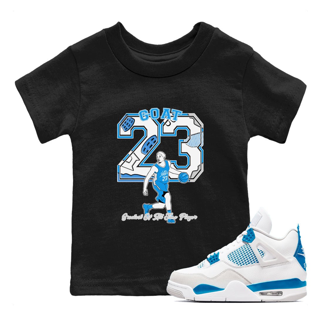 AJ 4 Military Blue shirt to match jordans Goat Player sneaker tees Air Jordan 4 Military Blue SNRT sneaker release tees baby toddler Black 1 cotton Shirt