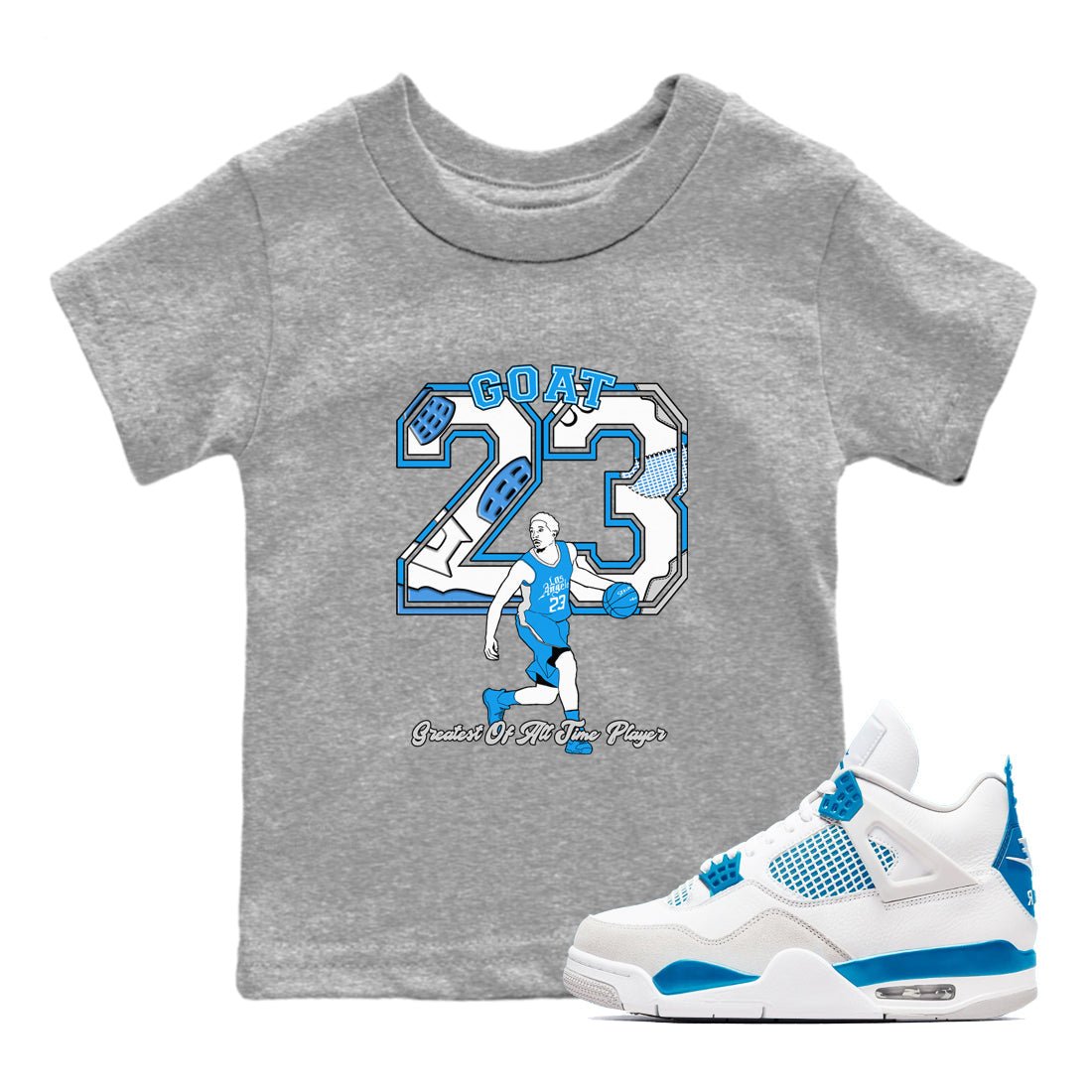 AJ 4 Military Blue shirt to match jordans Goat Player sneaker tees Air Jordan 4 Military Blue SNRT sneaker release tees baby toddler Heather Grey 1 cotton Shirt