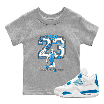 AJ 4 Military Blue shirt to match jordans Goat Player sneaker tees Air Jordan 4 Military Blue SNRT sneaker release tees baby toddler Heather Grey 1 cotton Shirt