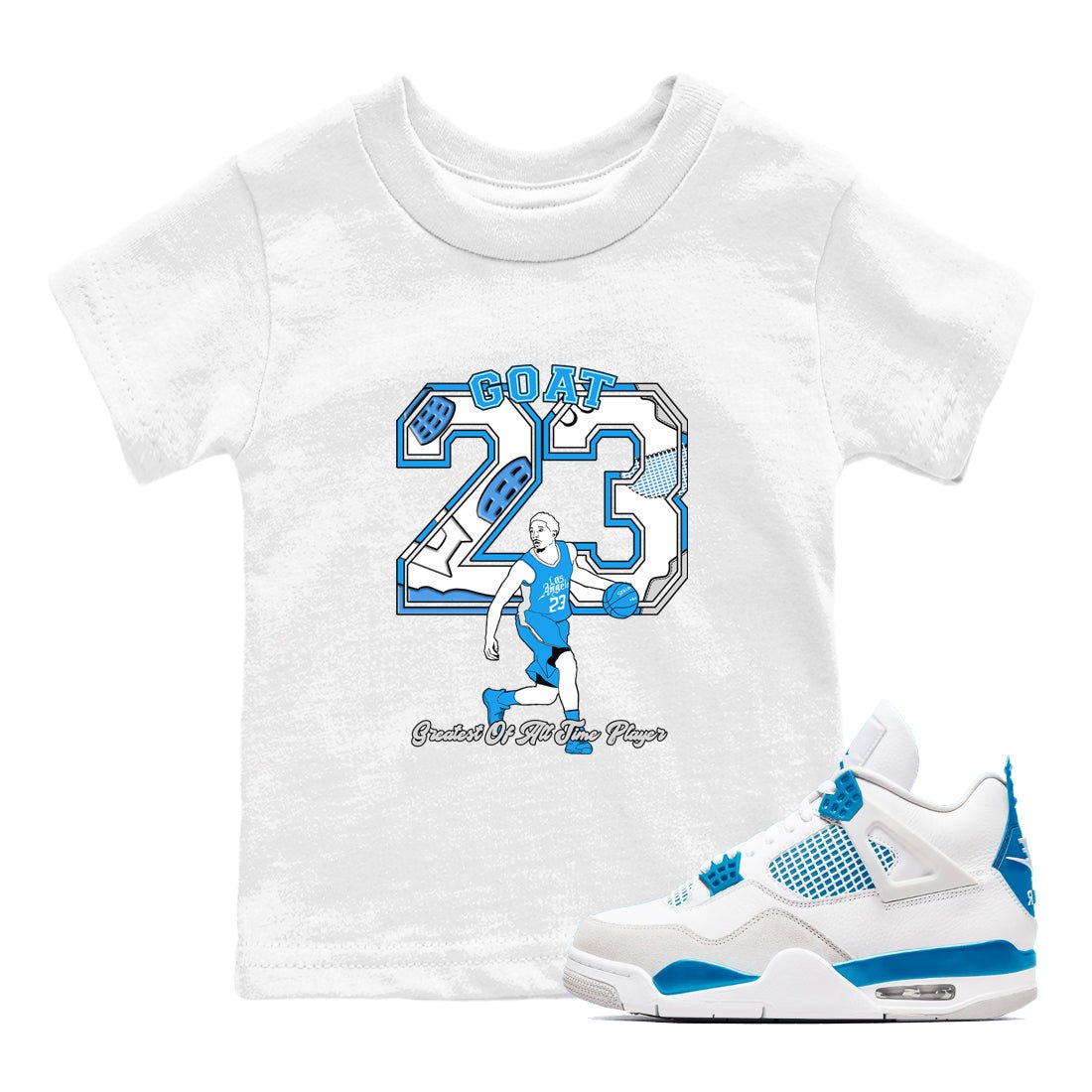 AJ 4 Military Blue shirt to match jordans Goat Player sneaker tees Air Jordan 4 Military Blue SNRT sneaker release tees baby toddler White 1 cotton Shirt