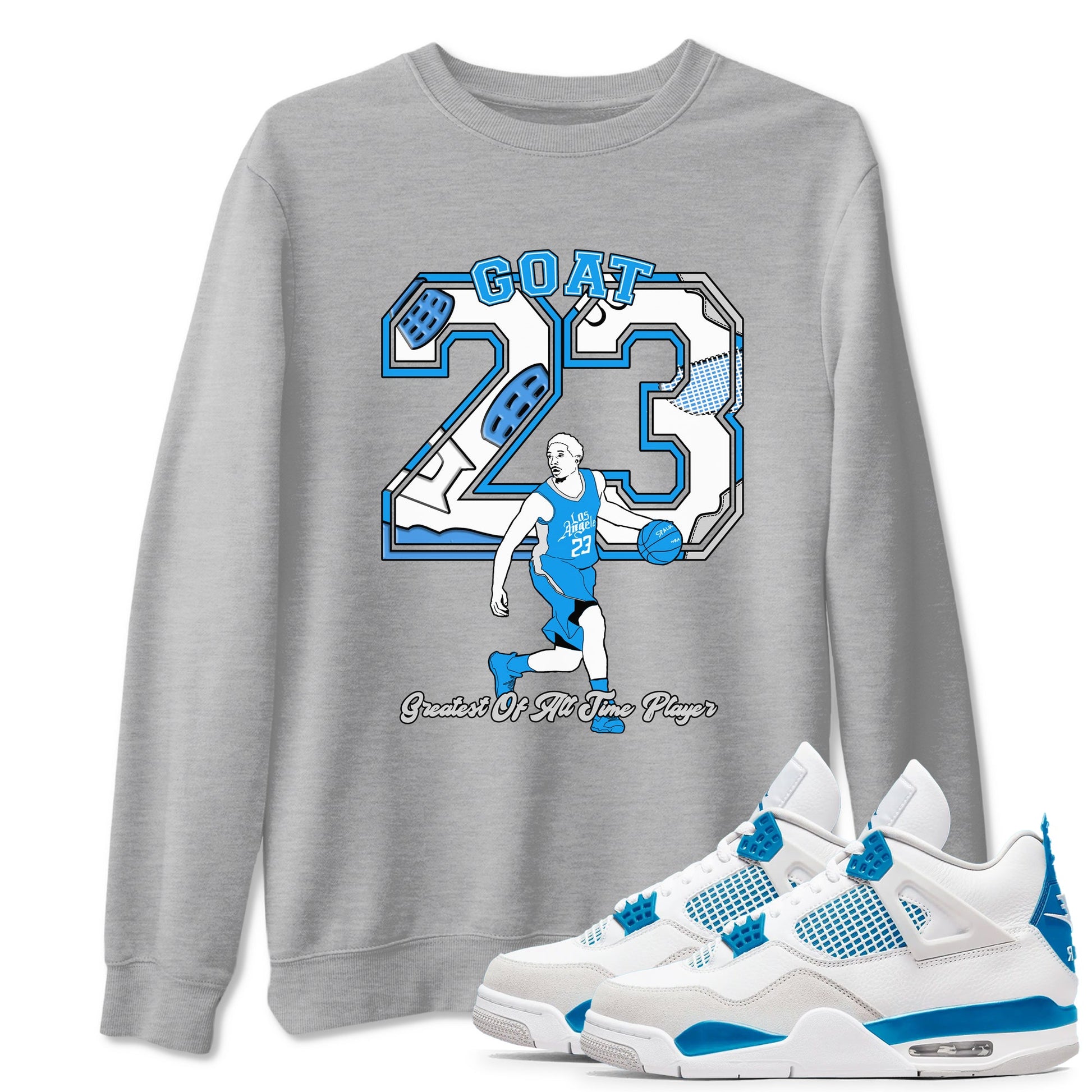 AJ 4 Military Blue shirt to match jordans Goat Player sneaker tees Air Jordan 4 Military Blue SNRT Sneaker Release Tees unisex cotton Heather Grey 1 crew neck shirt