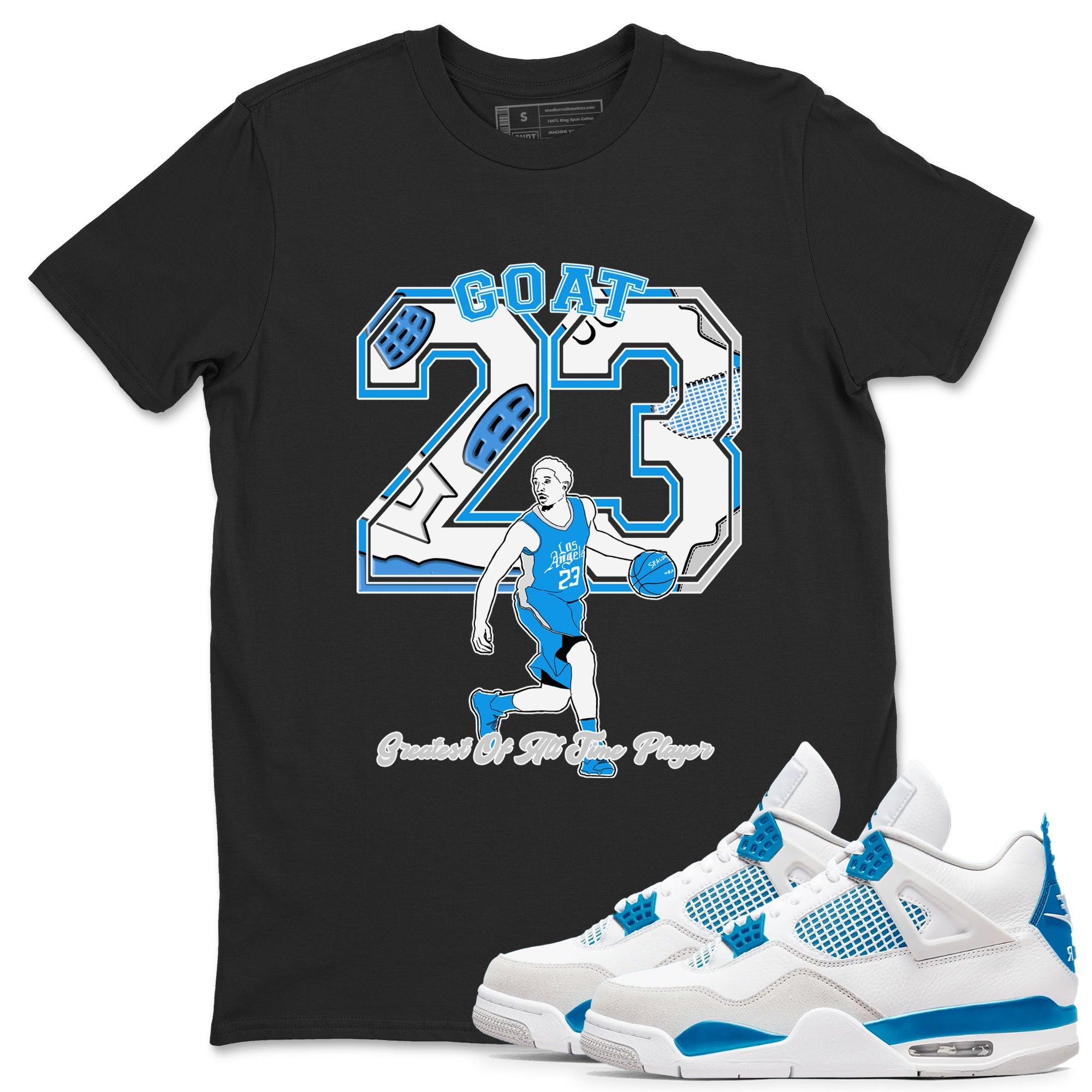 AJ 4 Military Blue shirt to match jordans Goat Player sneaker tees Air Jordan 4 Military Blue SNRT Sneaker Release Tees unisex cotton Black 1 crew neck shirt