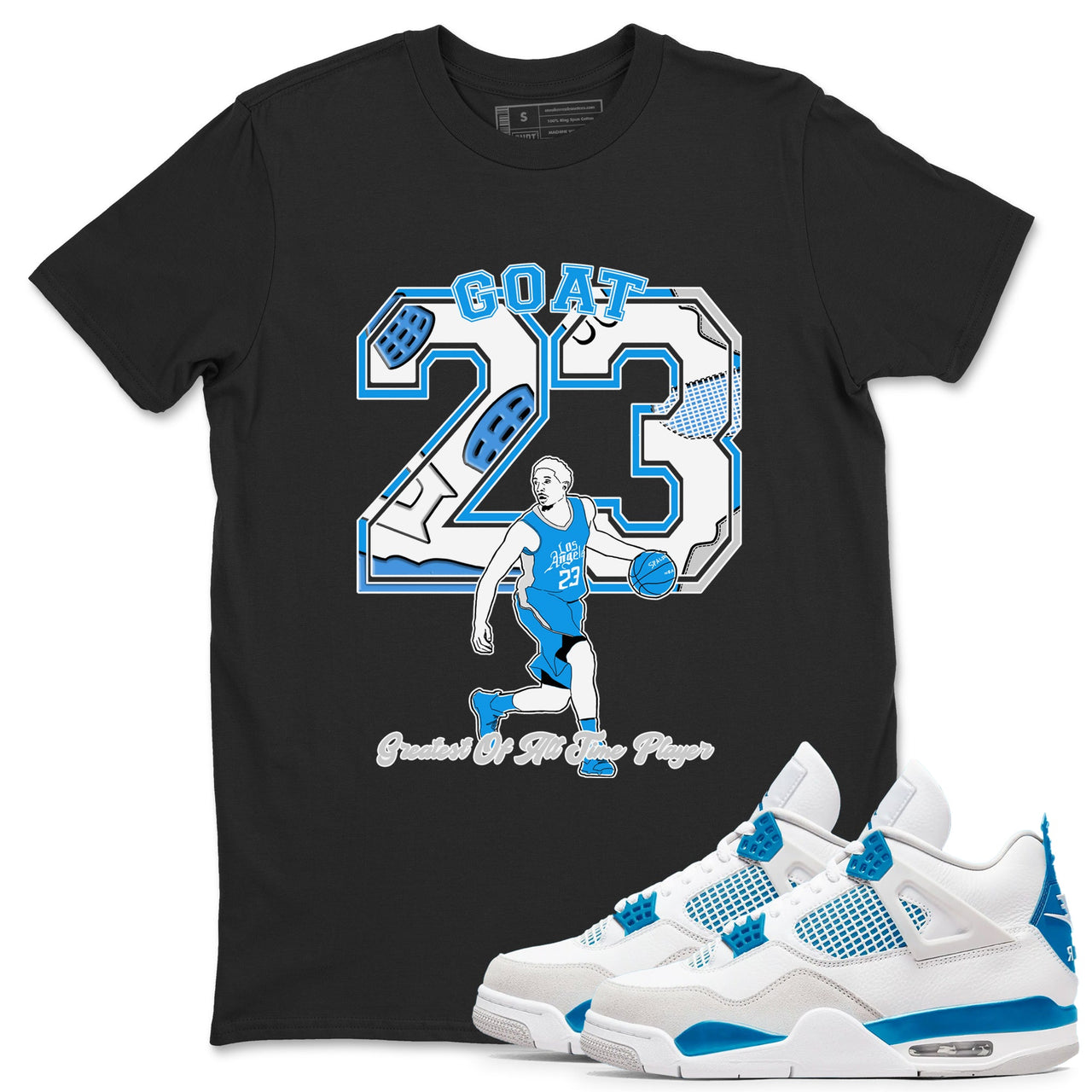 AJ 4 Military Blue shirt to match jordans Goat Player sneaker tees Air Jordan 4 Military Blue SNRT Sneaker Release Tees unisex cotton White 1 crew neck shirt