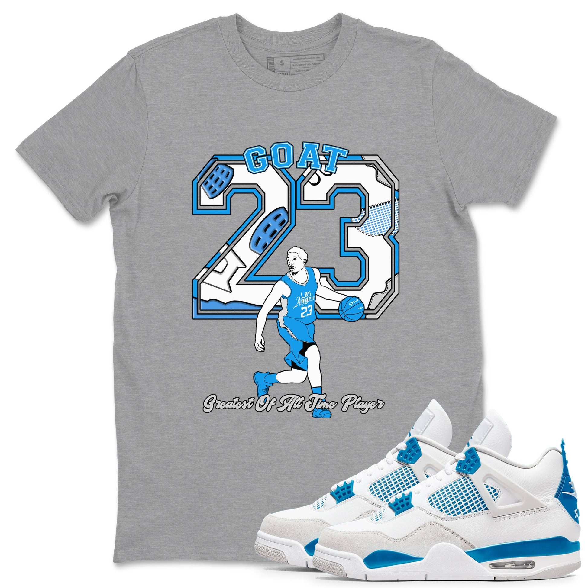 AJ 4 Military Blue shirt to match jordans Goat Player sneaker tees Air Jordan 4 Military Blue SNRT Sneaker Release Tees unisex cotton Heather Grey 1 crew neck shirt