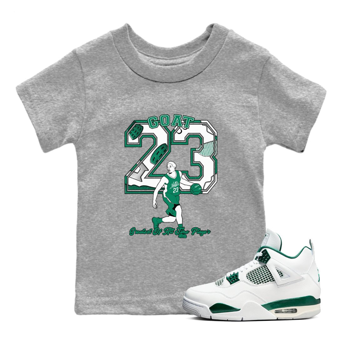 4s Oxidized Green shirts to match jordans Goat Player sneaker match tees Air Jordan 4 Oxidized Green SNRT Sneaker Tees streetwear brand Baby and Youth Heather Grey 1 cotton tee