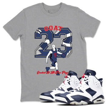 AJ6 White And Midnight Navy shirt to match jordans Goat Player sneaker tees Air Jordan 6 Olympic SNRT Sneaker Release Tees unisex cotton Heather Grey 1 crew neck shirt