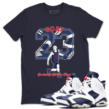 AJ6 White And Midnight Navy shirt to match jordans Goat Player sneaker tees Air Jordan 6 Olympic SNRT Sneaker Release Tees unisex cotton Navy 1 crew neck shirt