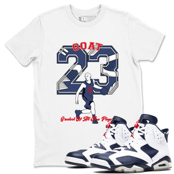 AJ6 White And Midnight Navy shirt to match jordans Goat Player sneaker tees Air Jordan 6 Olympic SNRT Sneaker Release Tees unisex cotton White 1 crew neck shirt