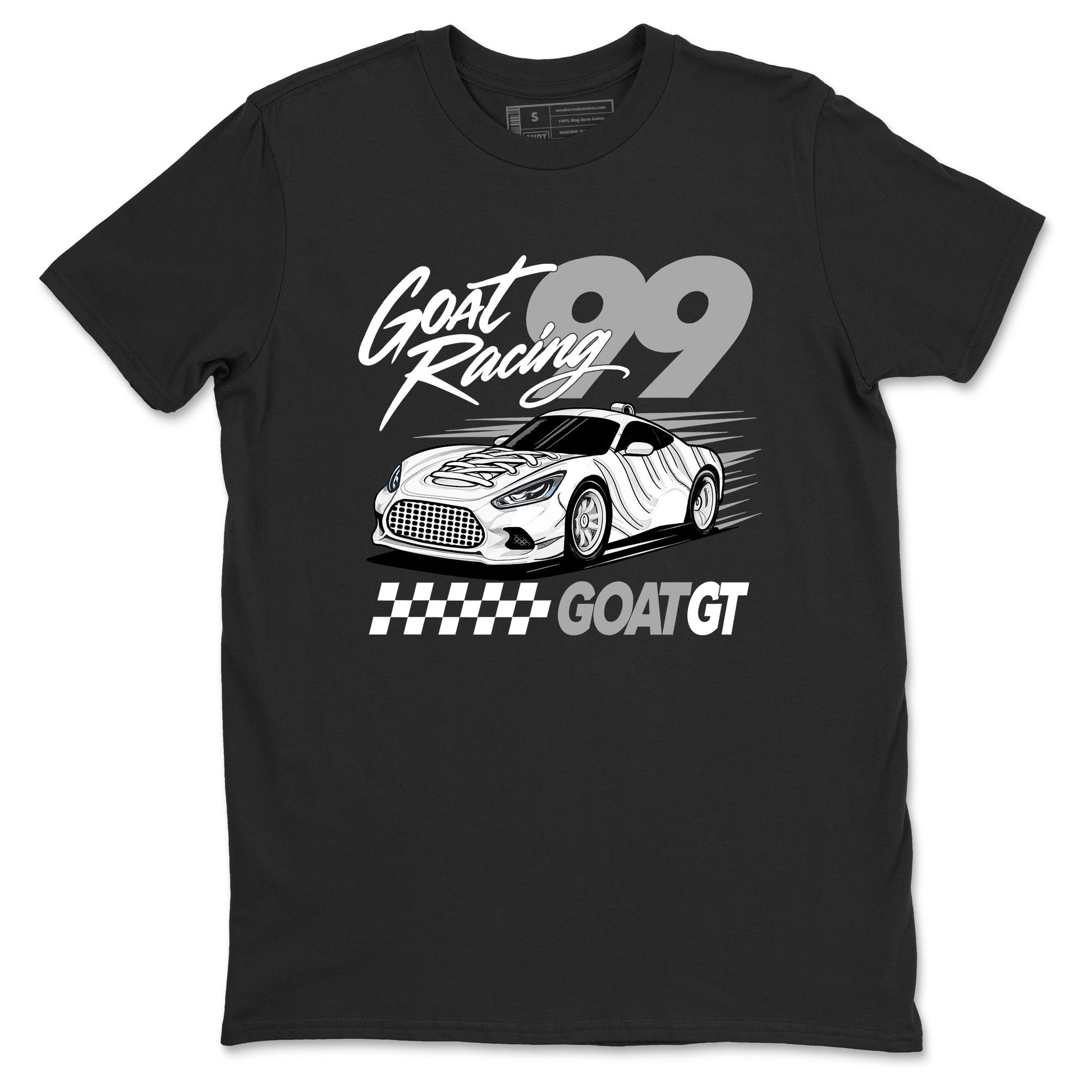 Goat Racing sneaker match t-shirt styled to complete your fit with the Air Foamposite One Triple White sneakers, graphic shirts in Black 2.