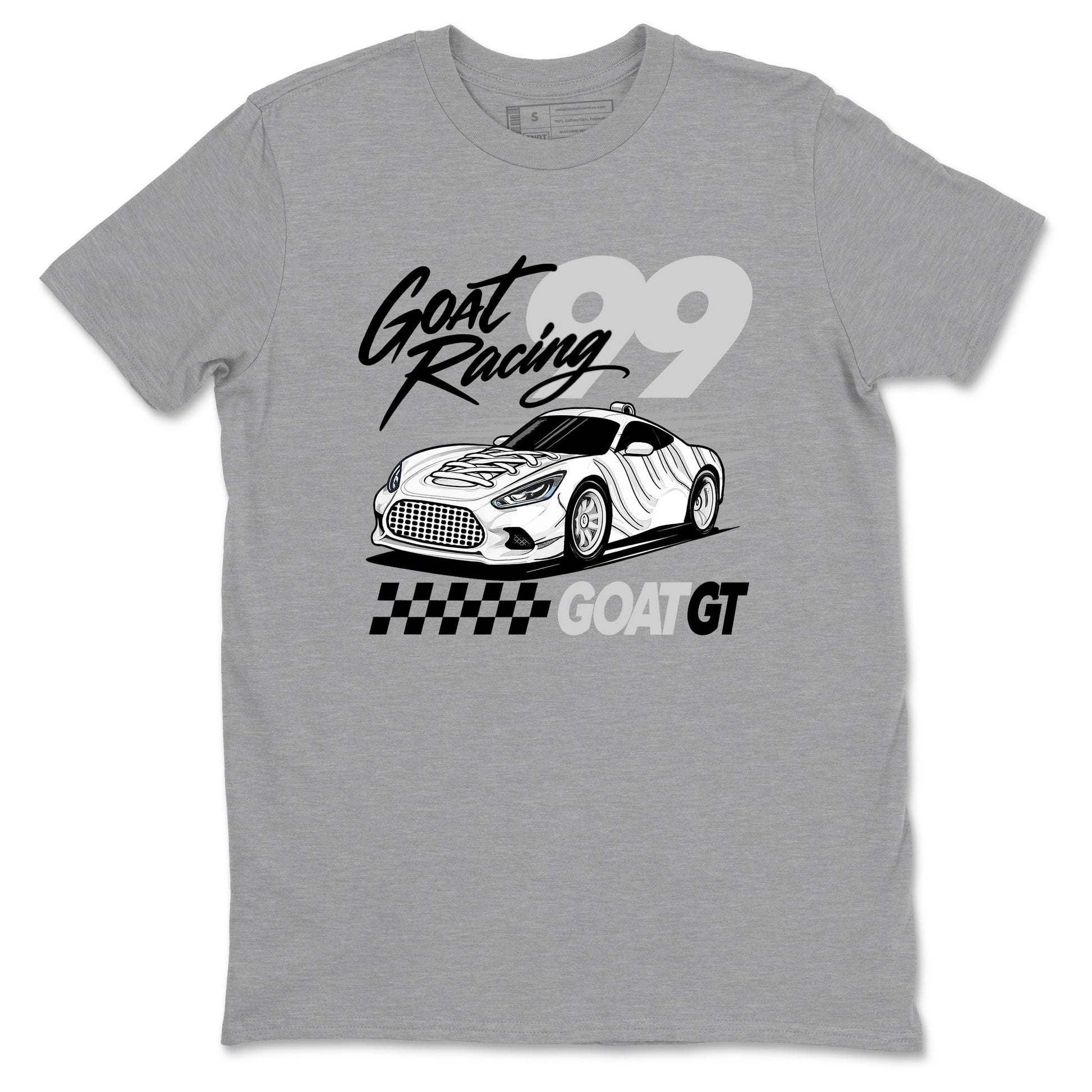 Goat Racing sneaker match t-shirt styled to complete your fit with the Air Foamposite One Triple White sneakers, graphic shirts in Heather Grey 2.