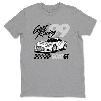 Goat Racing sneaker match t-shirt styled to complete your fit with the Air Foamposite One Triple White sneakers, graphic shirts in Heather Grey 2.