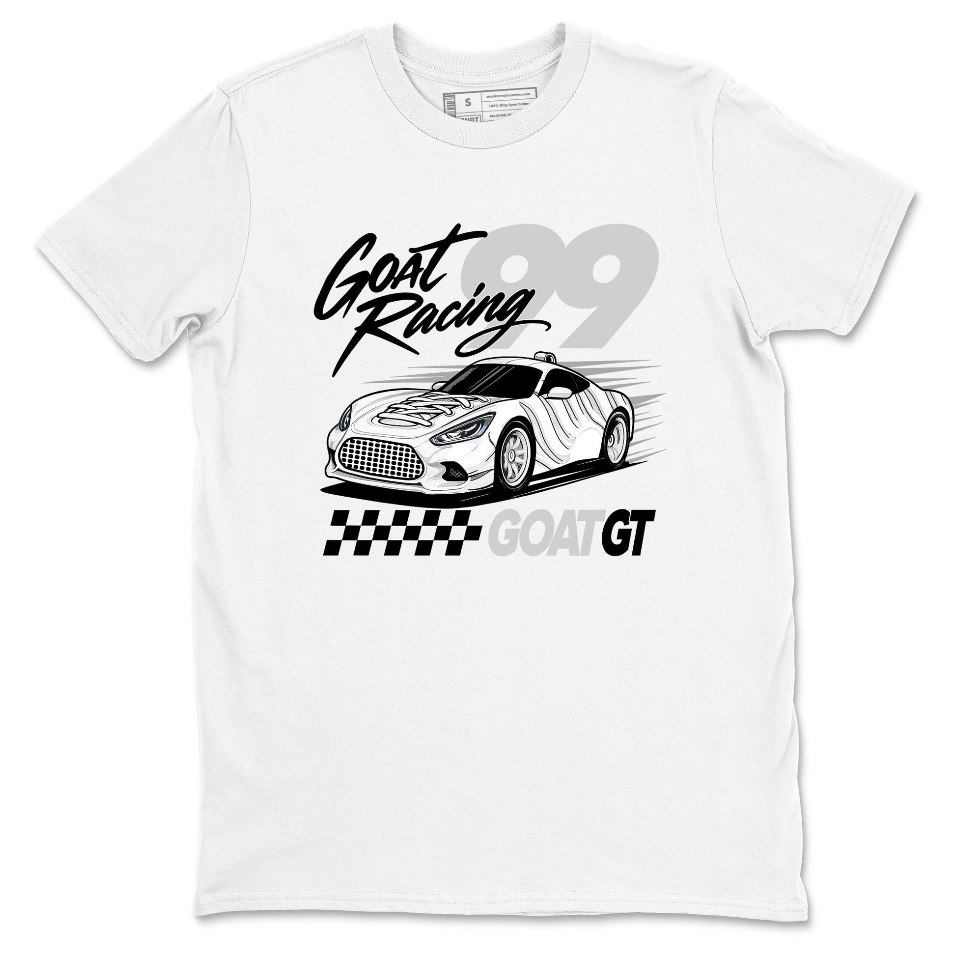 Goat Racing sneaker match t-shirt styled to complete your fit with the Air Foamposite One Triple White sneakers, graphic shirts in White 2.