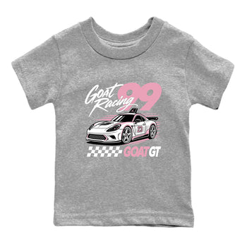 Goat Racing baby and kids t-shirt crafted for little sneakerheads to shine with the Air Jordan 5 35th Anniversary sneakers, displayed in Heather Grey 2.