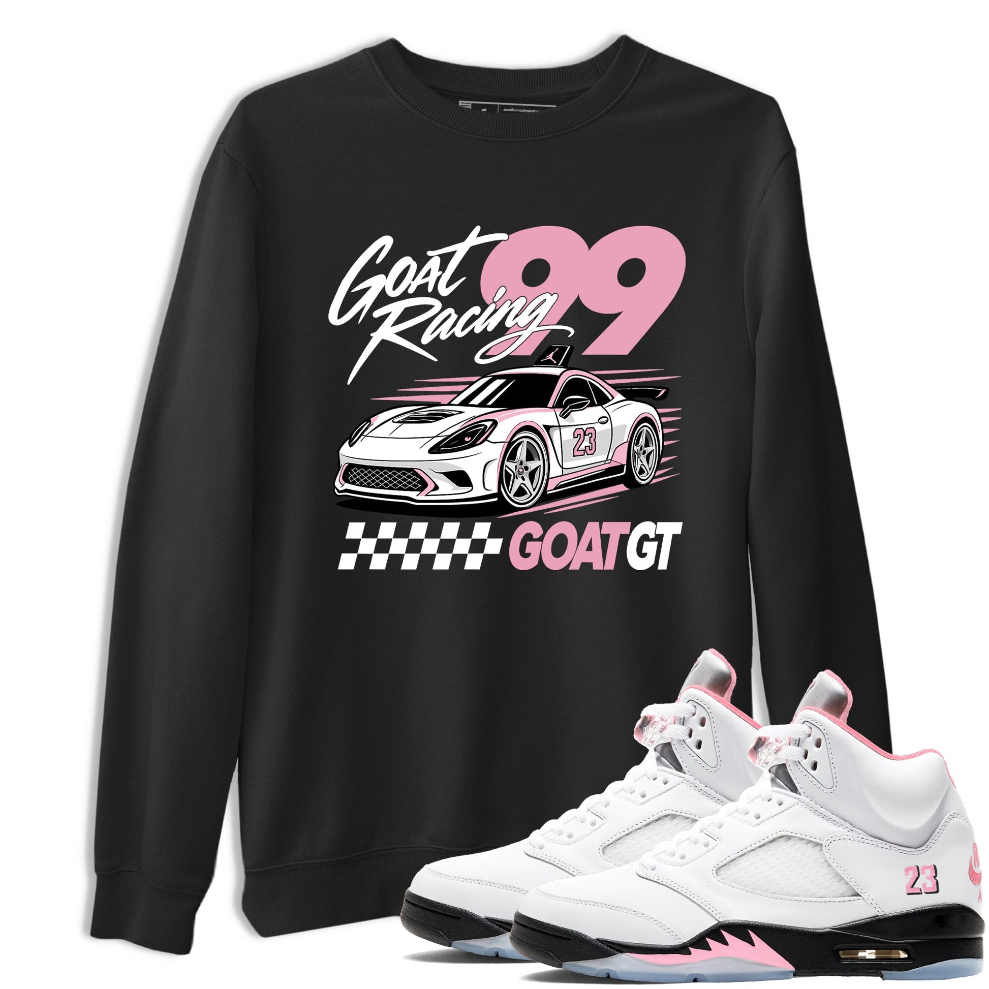 Goat Racing shirts to match jordans, dunks styled to complete your fit with the Air Jordan 5 35th Anniversary sneakers, shown in Black 1.
