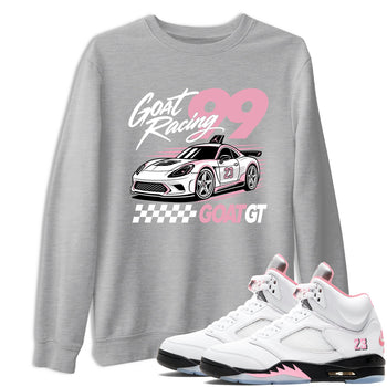 Goat Racing shirts to match jordans, dunks styled to complete your fit with the Air Jordan 5 35th Anniversary sneakers, shown in Heather Grey 1.