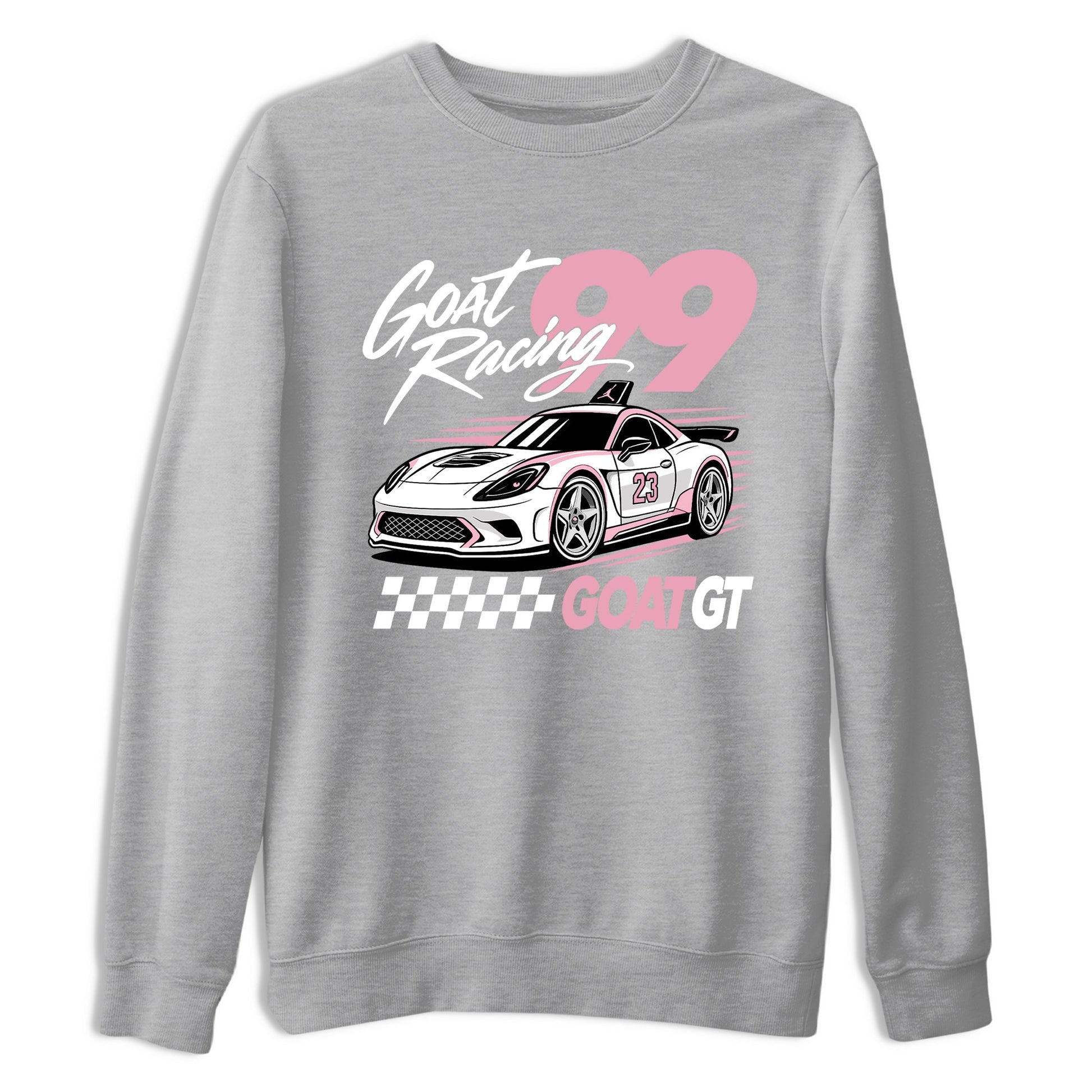 Goat Racing shirts to match jordans, dunks styled to complete your fit with the Air Jordan 5 35th Anniversary sneakers, shown in Heather Grey 2.