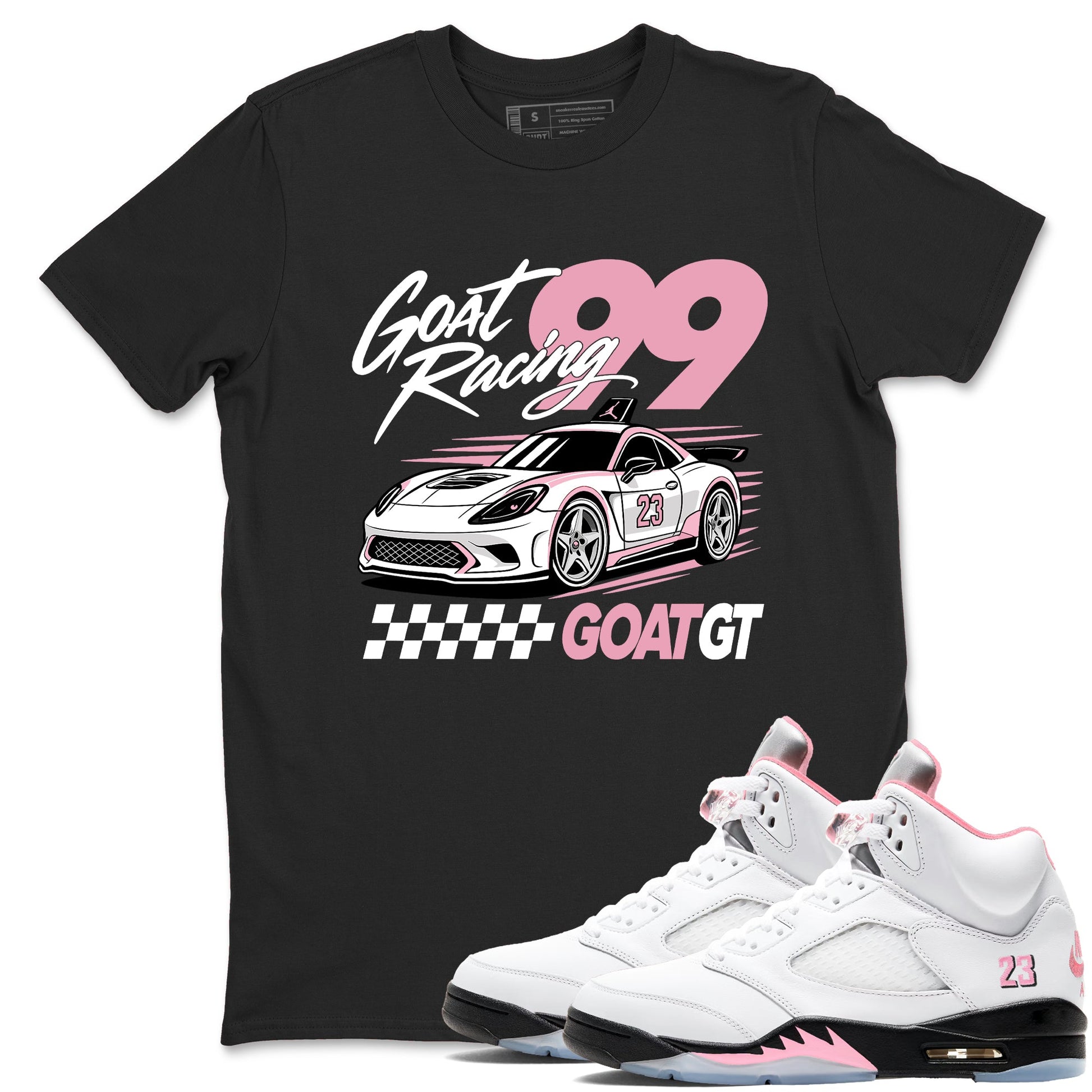 Goat Racing shirts to match jordans, dunks styled to complete your fit with the Air Jordan 5 35th Anniversary sneakers, shown in Black 1.